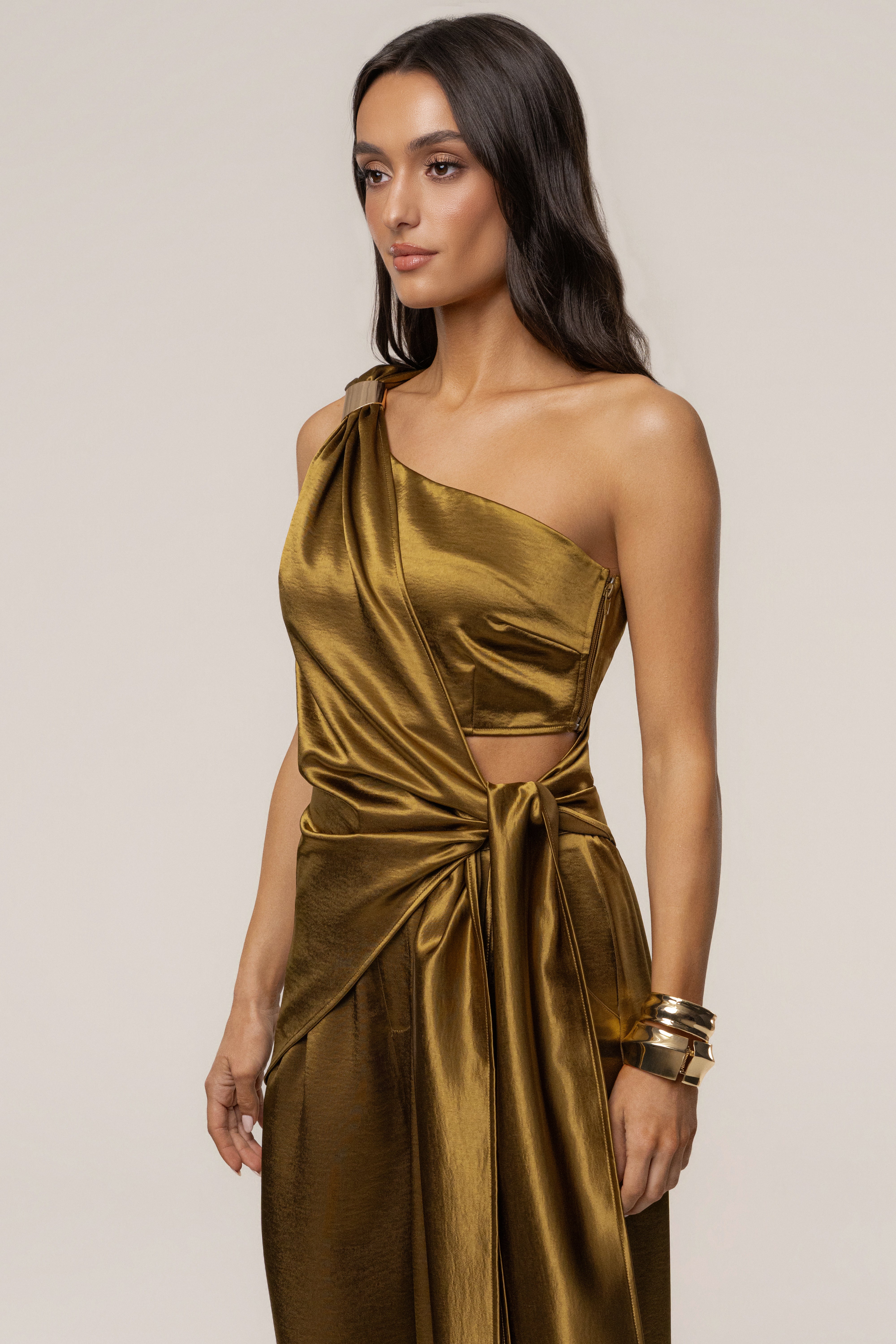 Olive Palmera Satin Top - JLUXLABEL