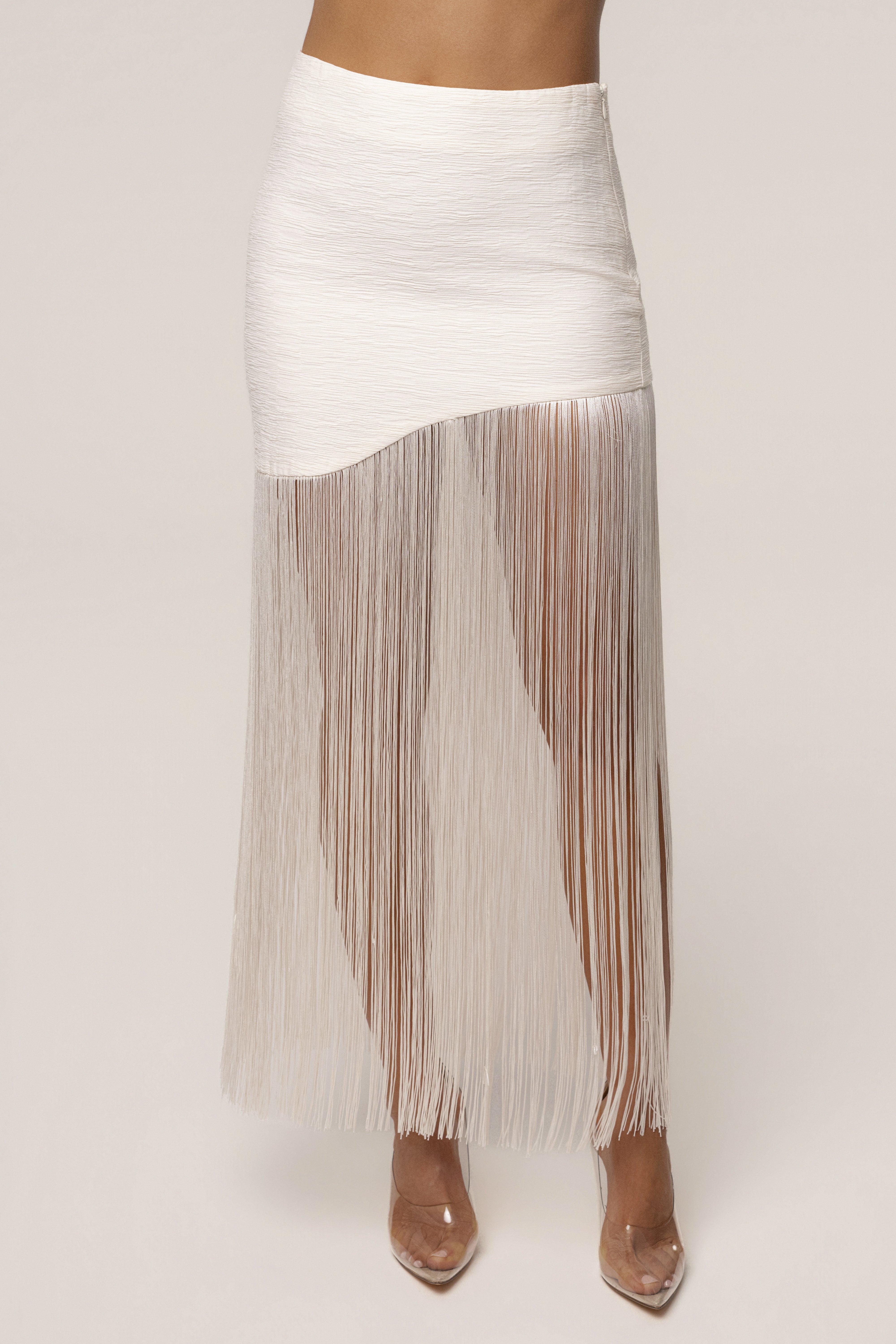 Ivory Gala Nights Fringe Skirt - JLUXLABEL