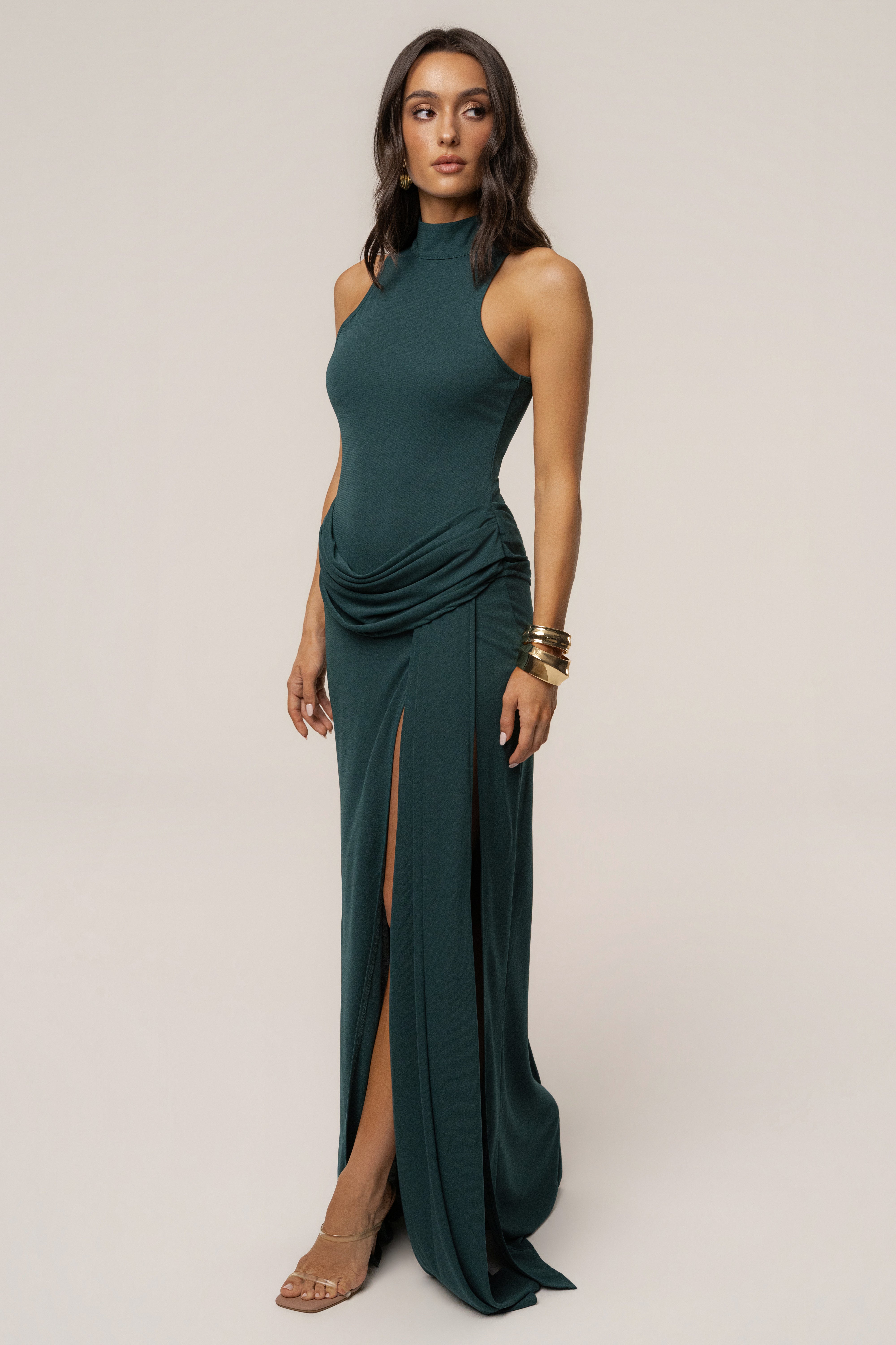 Green Dynasty Slit Maxi Dress - JLUXLABEL