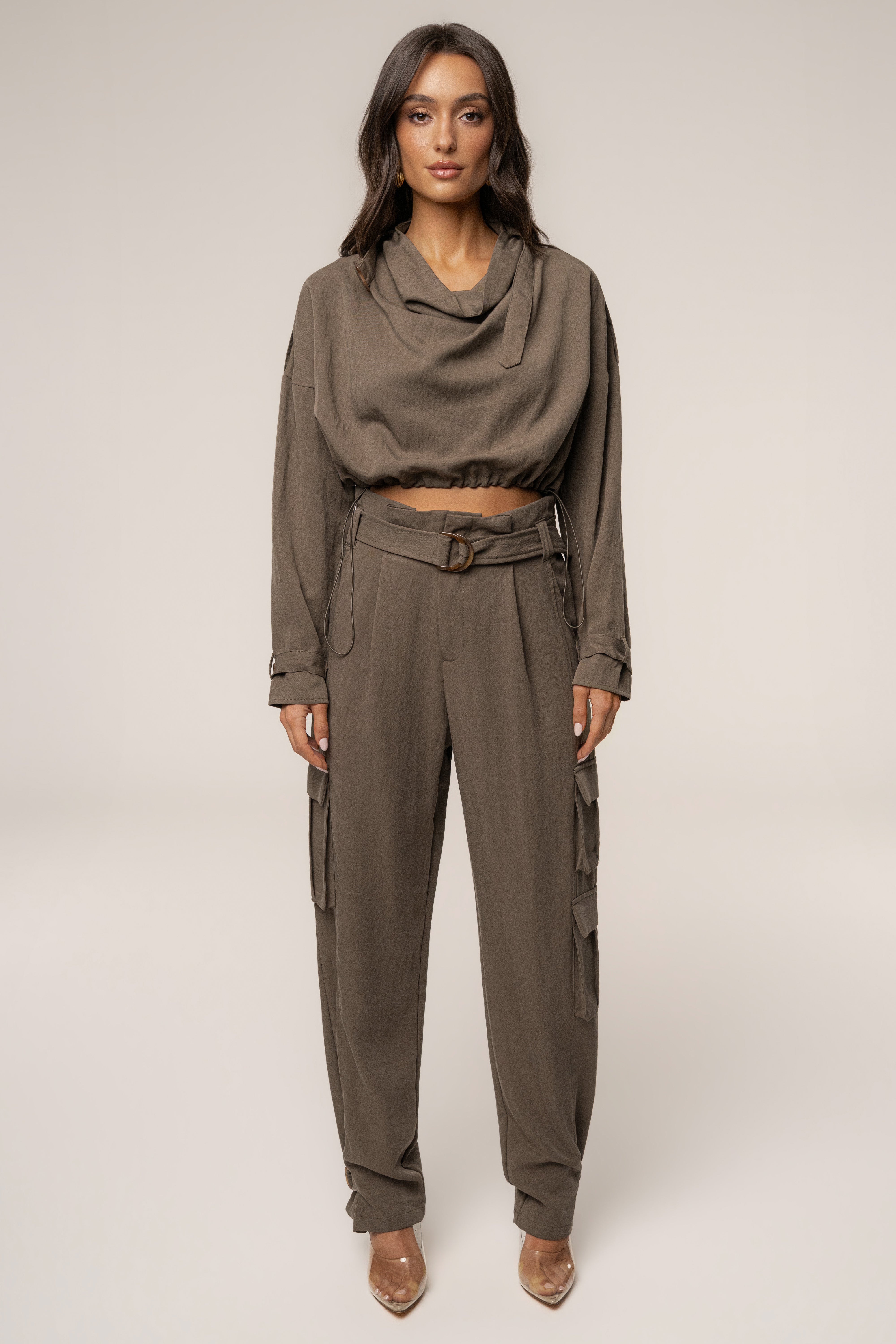 Dark Taupe Boundless Belted Cargo Pants - JLUXLABEL