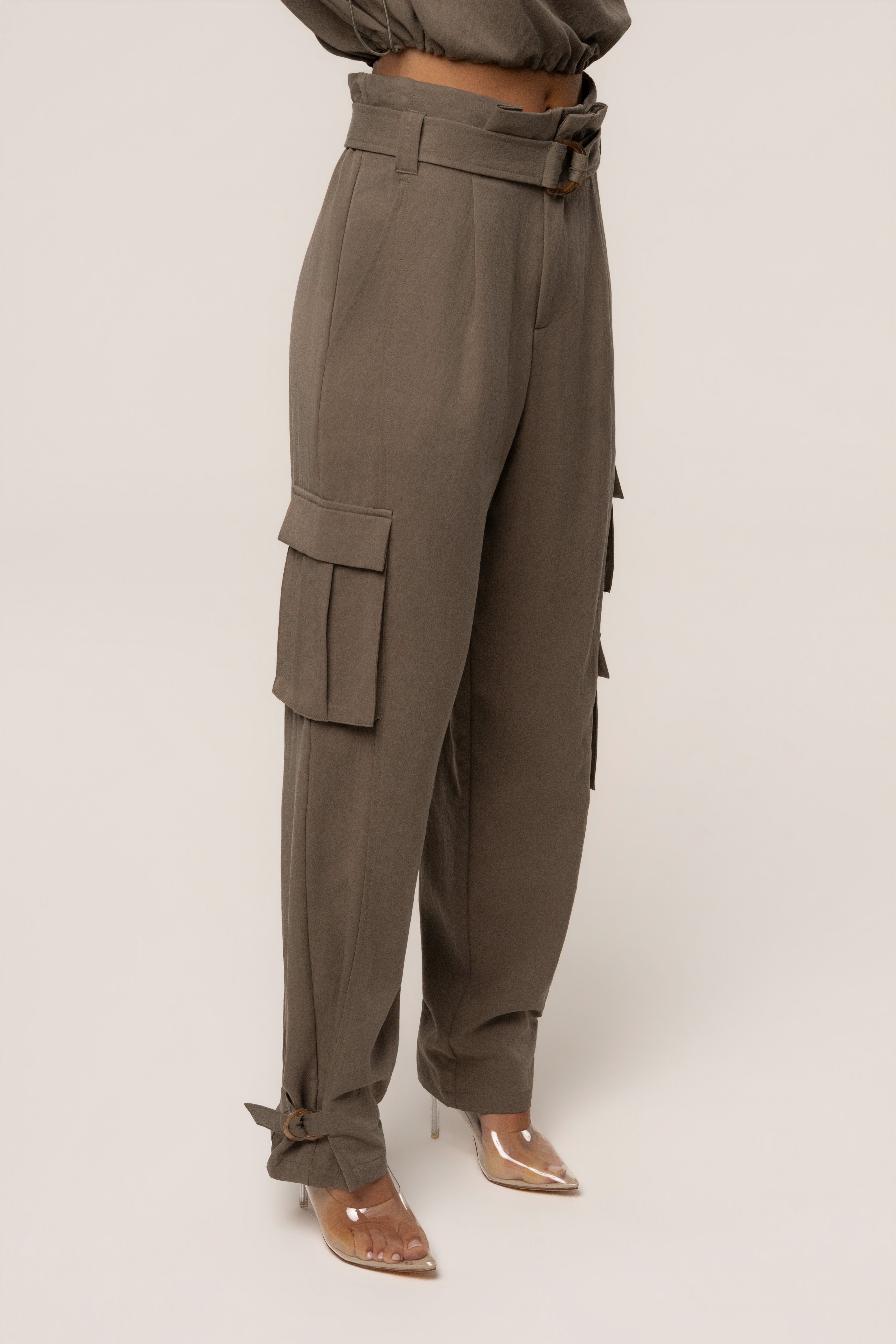 Dark Taupe Boundless Belted Cargo Pants - JLUXLABEL