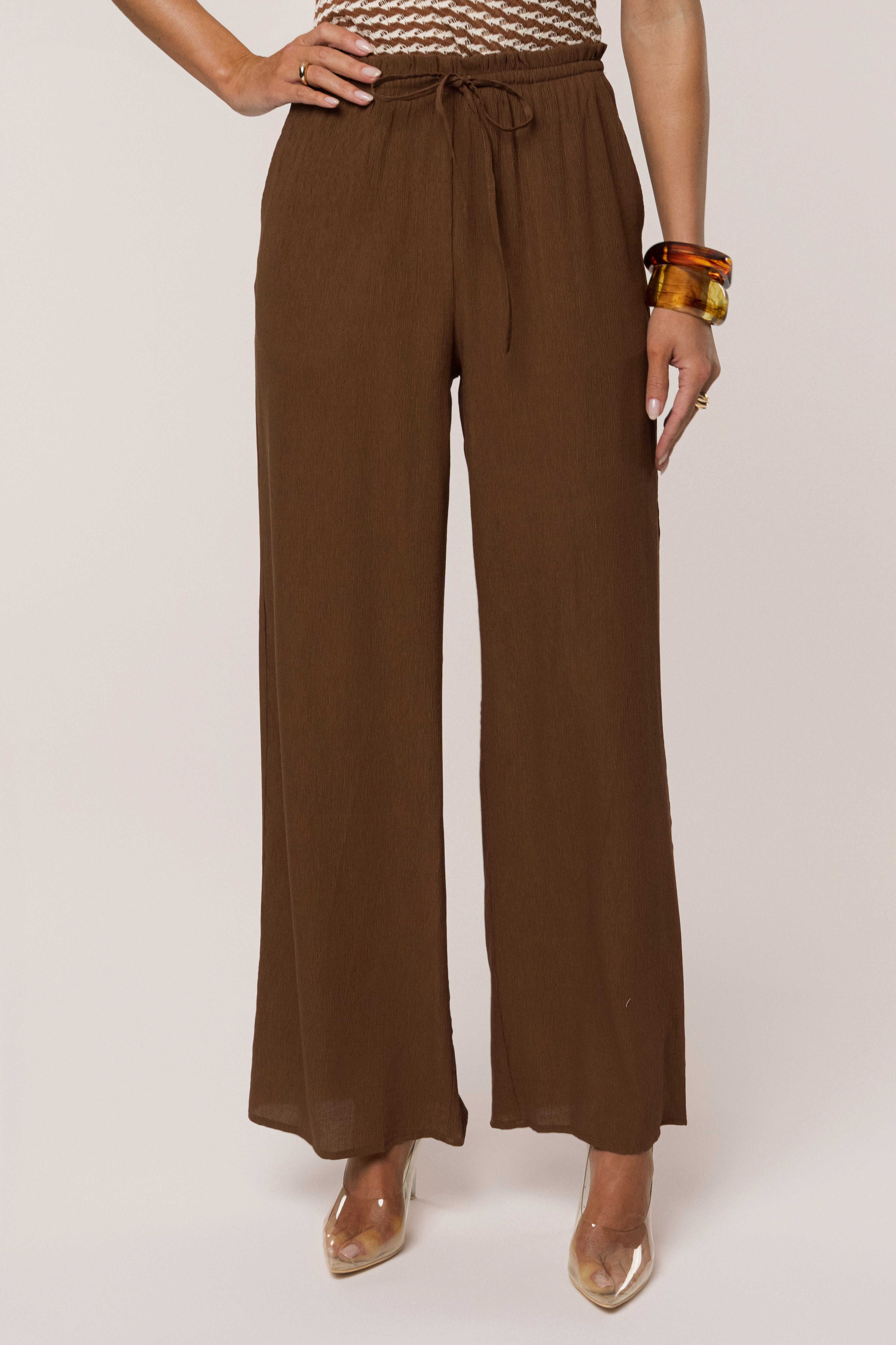 Brown Easy Fit Drawstring Pants - JLUXLABEL