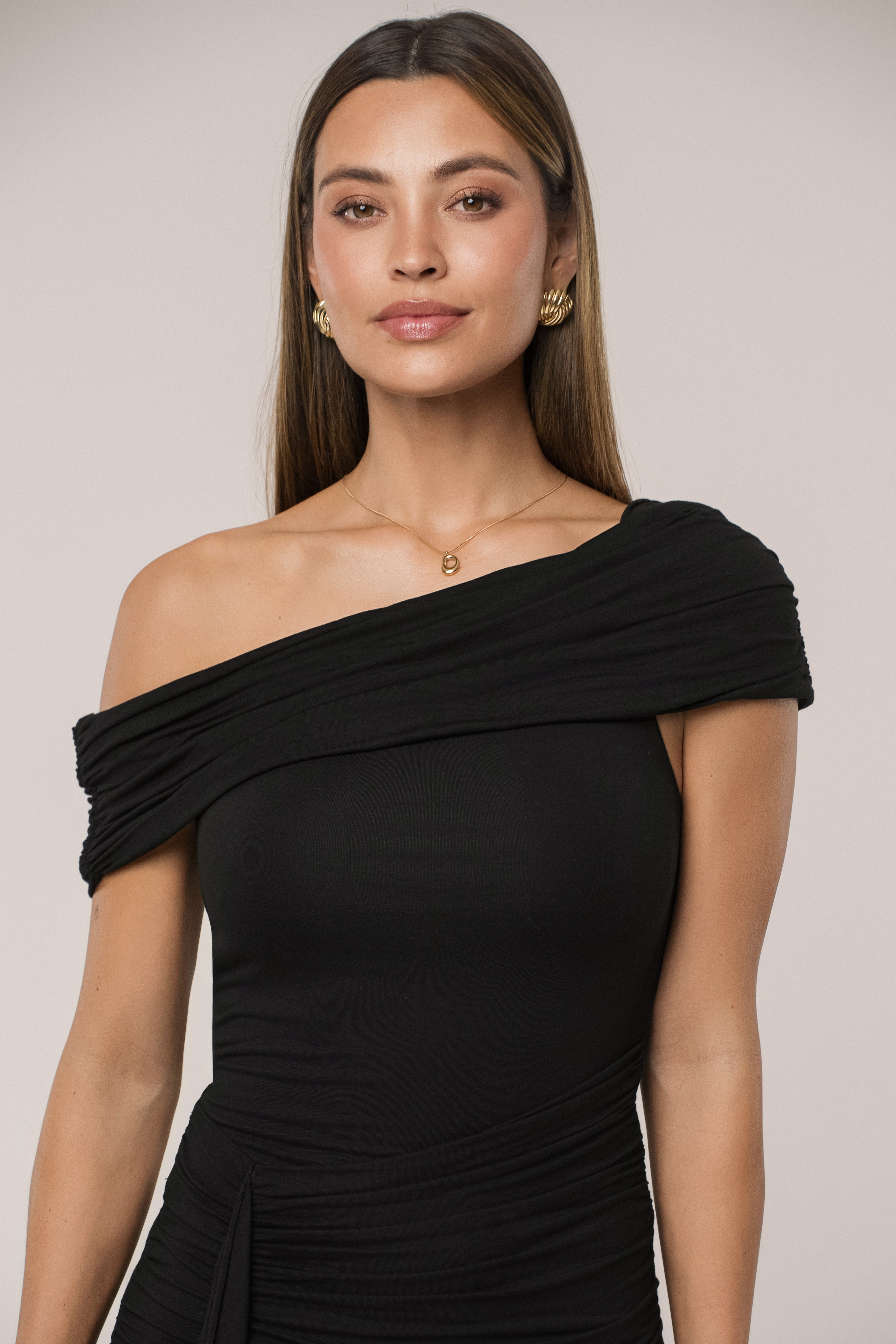 Black Off The Shoulder Drape Dress - JLUXLABEL