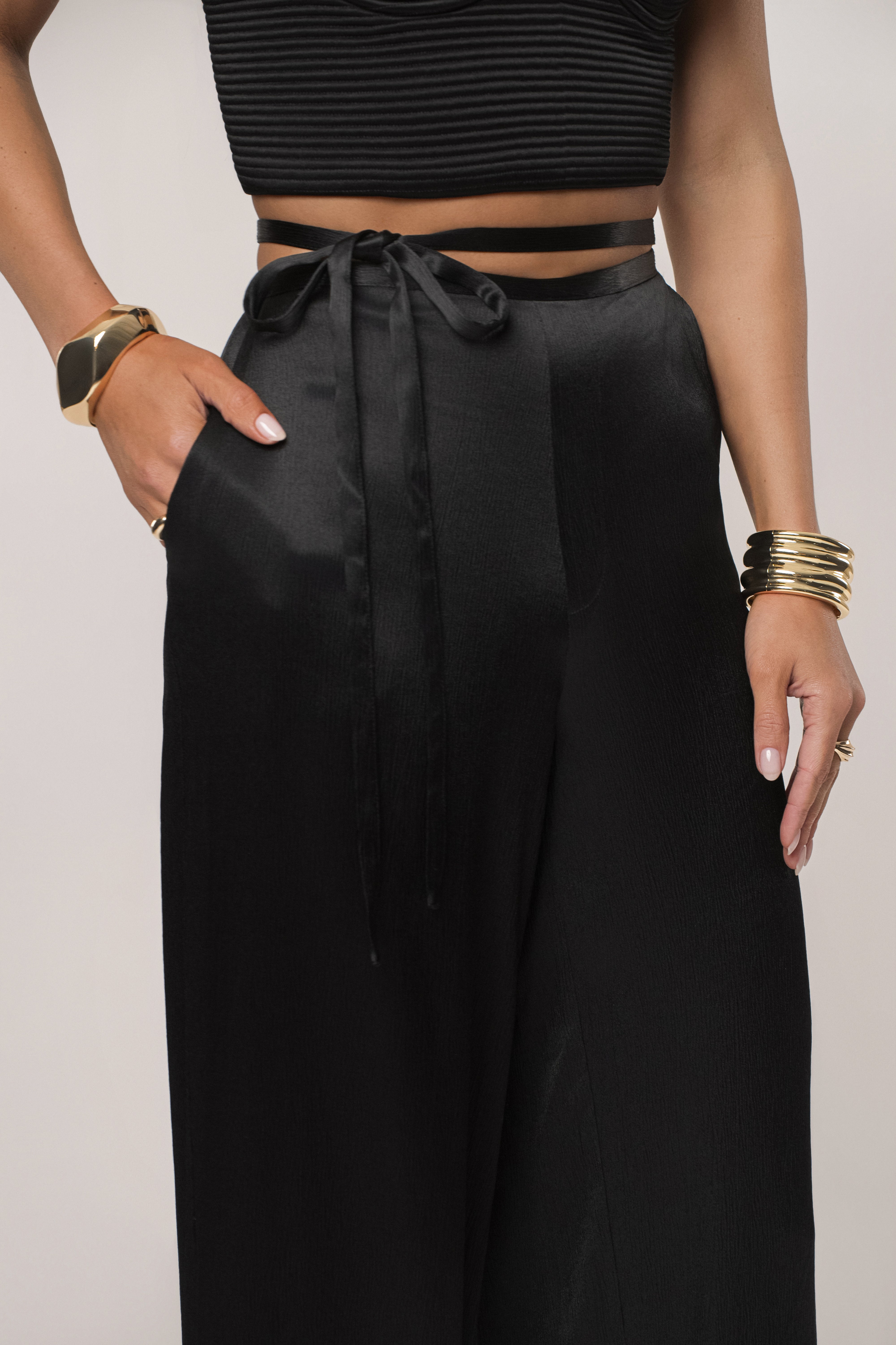 Black Deserae Satin Pants - JLUXLABEL