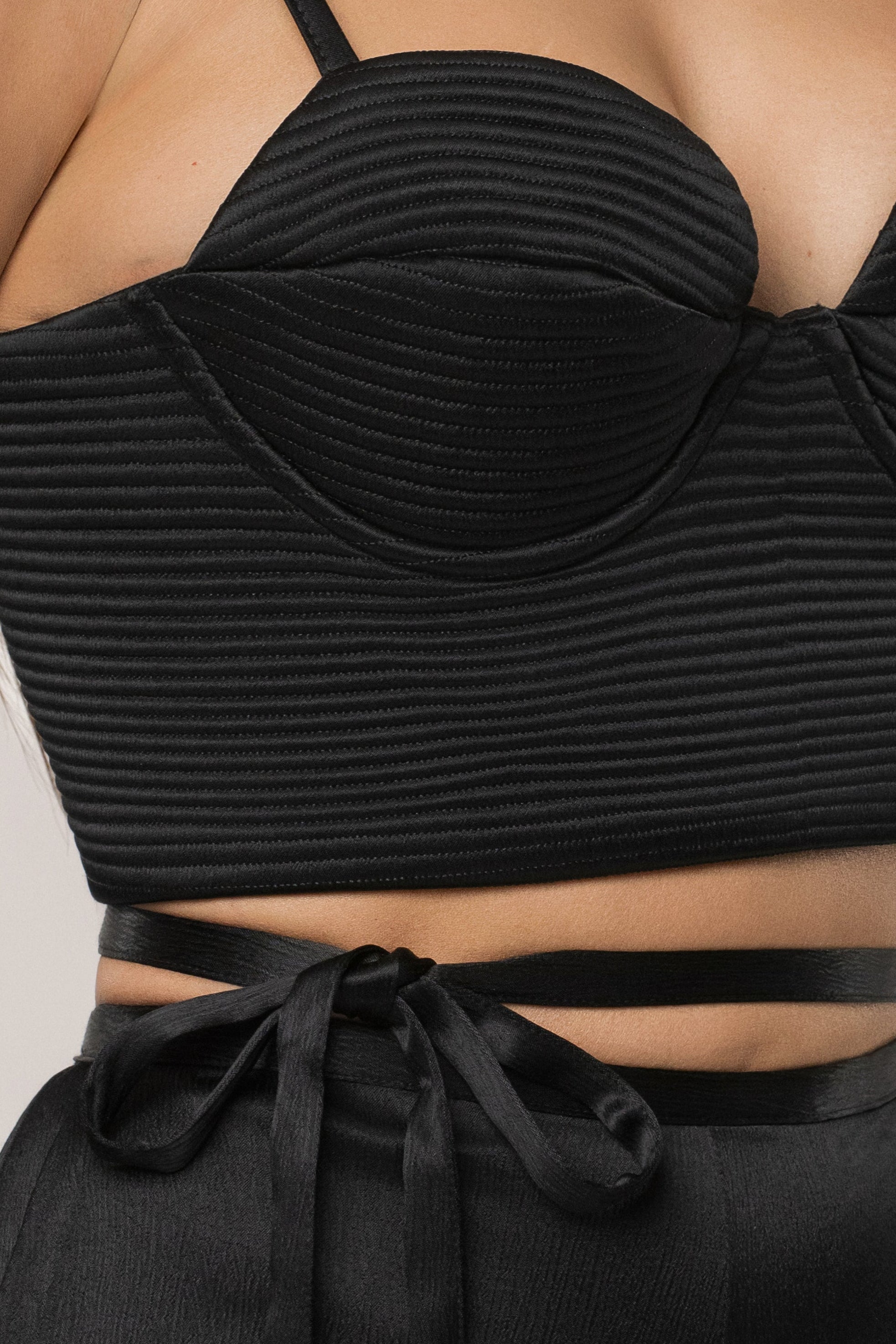 Black Thalia Textured Bustier - JLUXLABEL