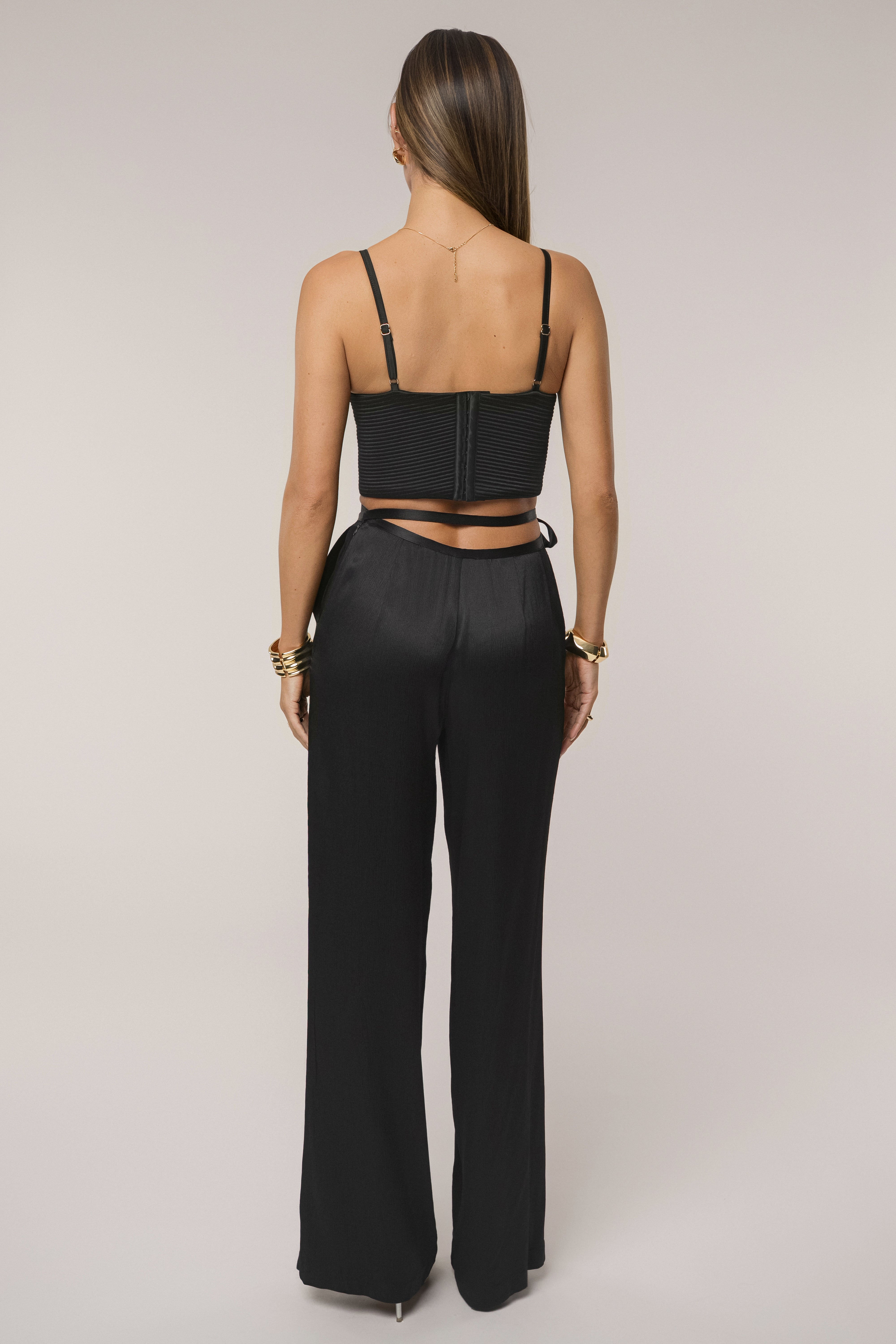 Black Deserae Satin Pants - JLUXLABEL