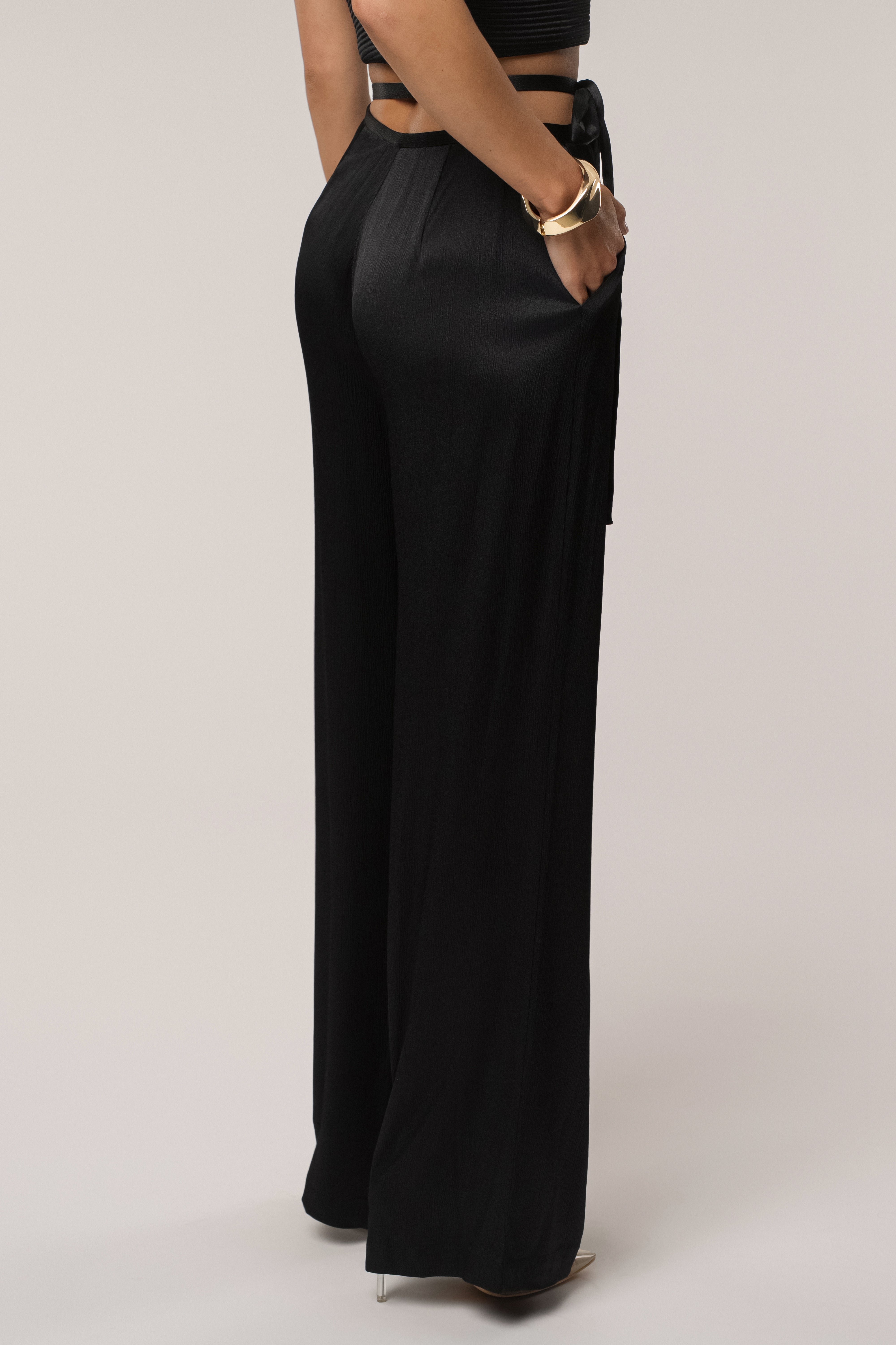 Black Deserae Satin Pants - JLUXLABEL