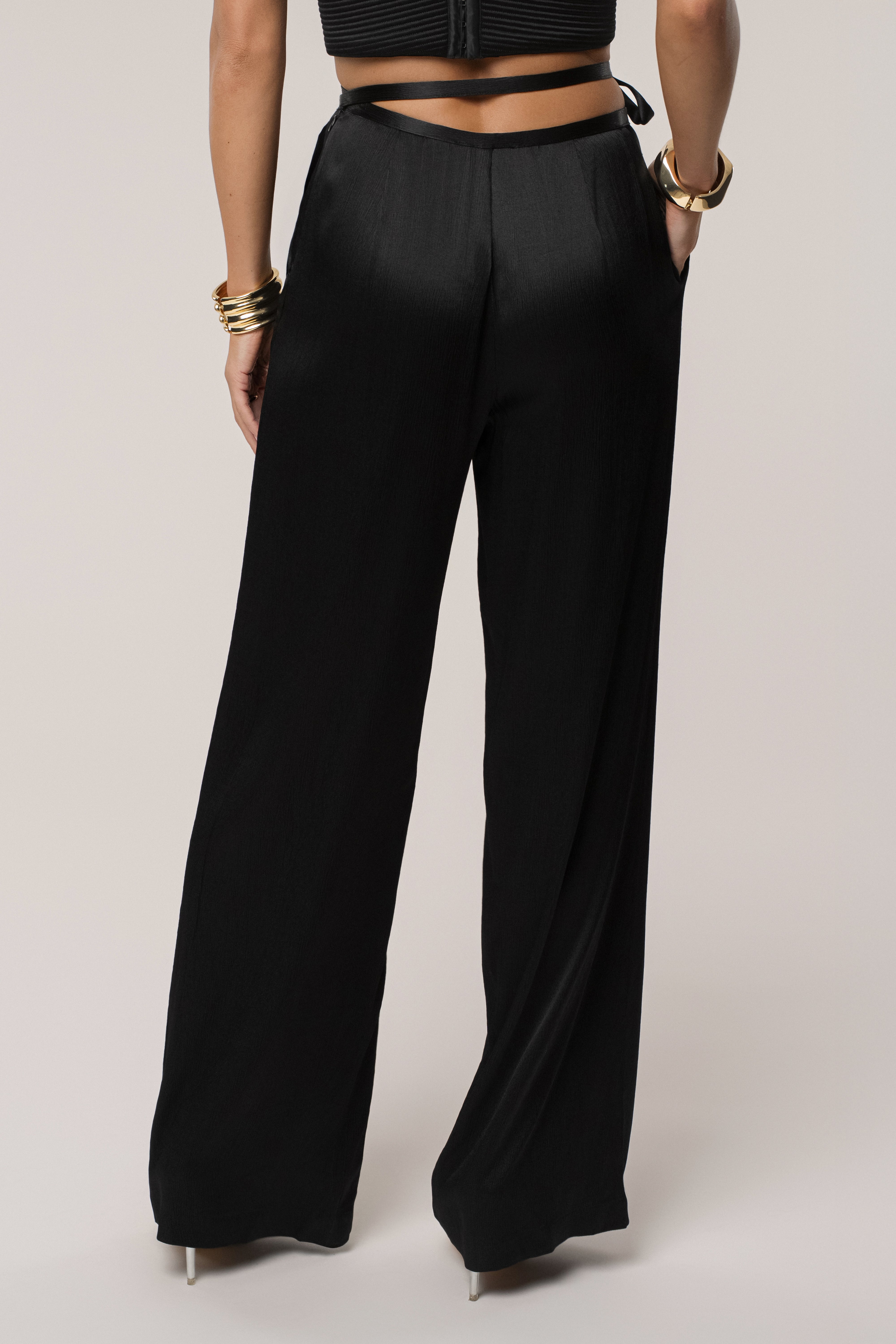 Black Deserae Satin Pants - JLUXLABEL