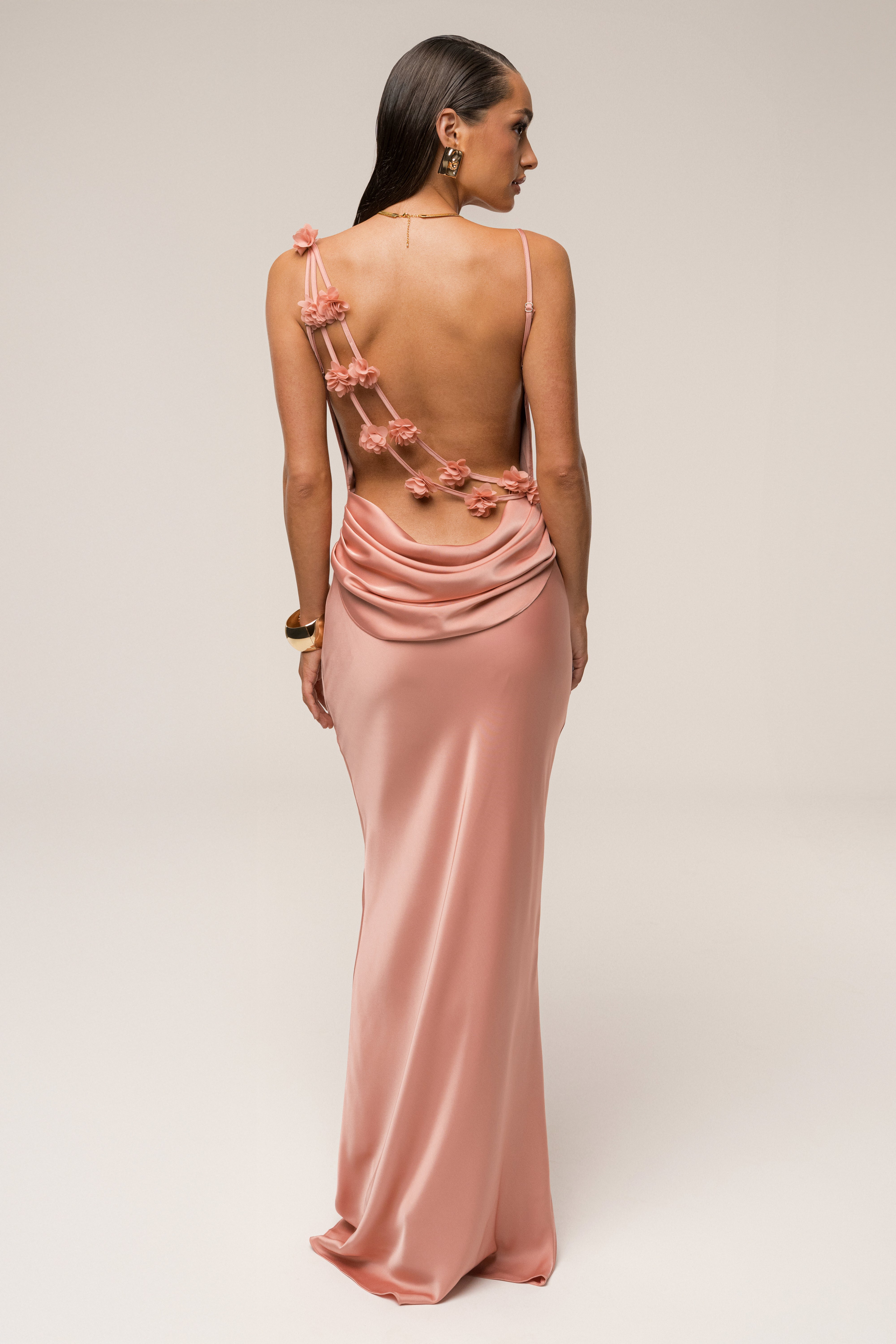 Dark Peach Down The Aisle Satin Gown - JLUXLABEL
