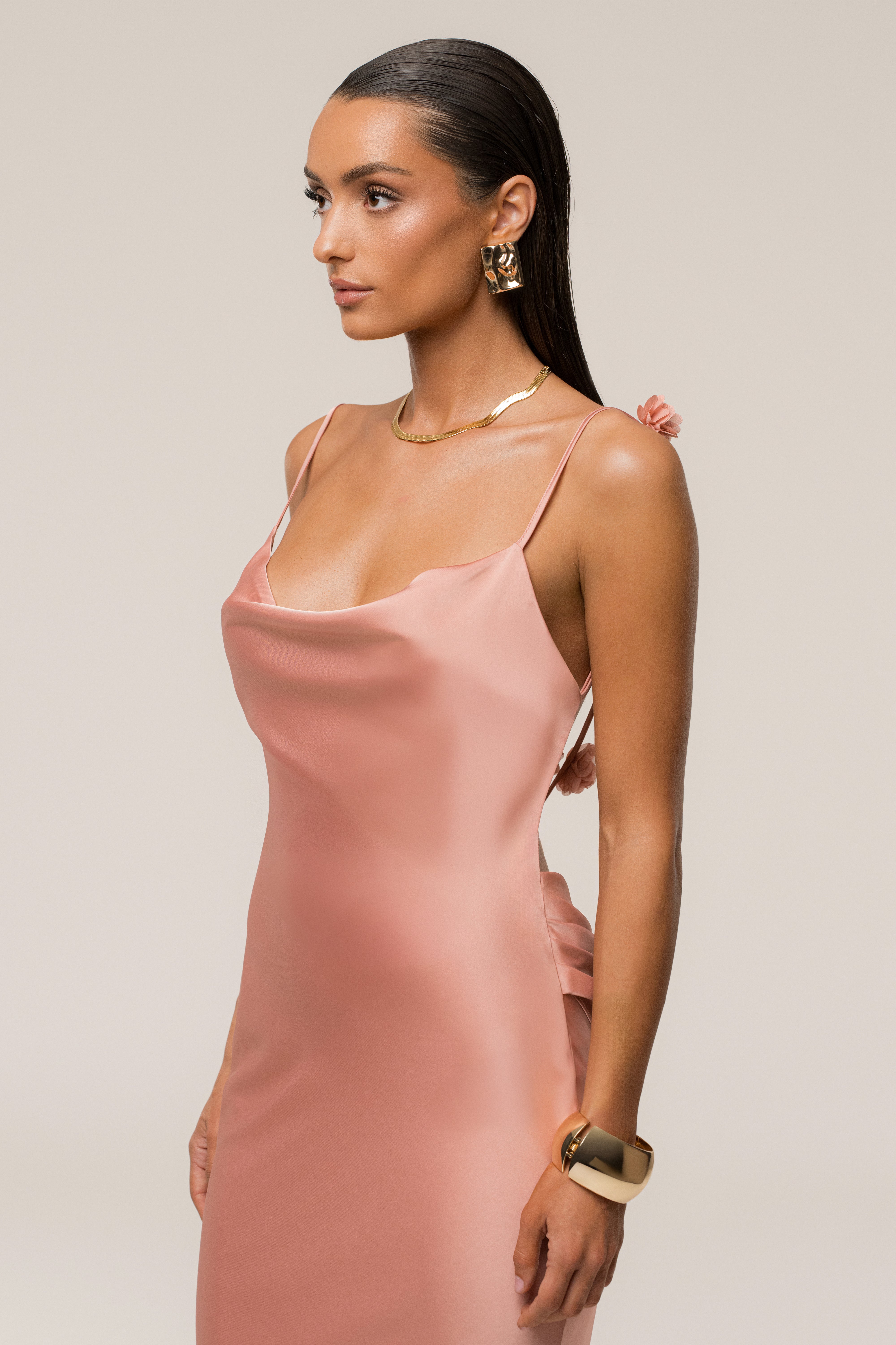 Dark Peach Down The Aisle Satin Gown - JLUXLABEL