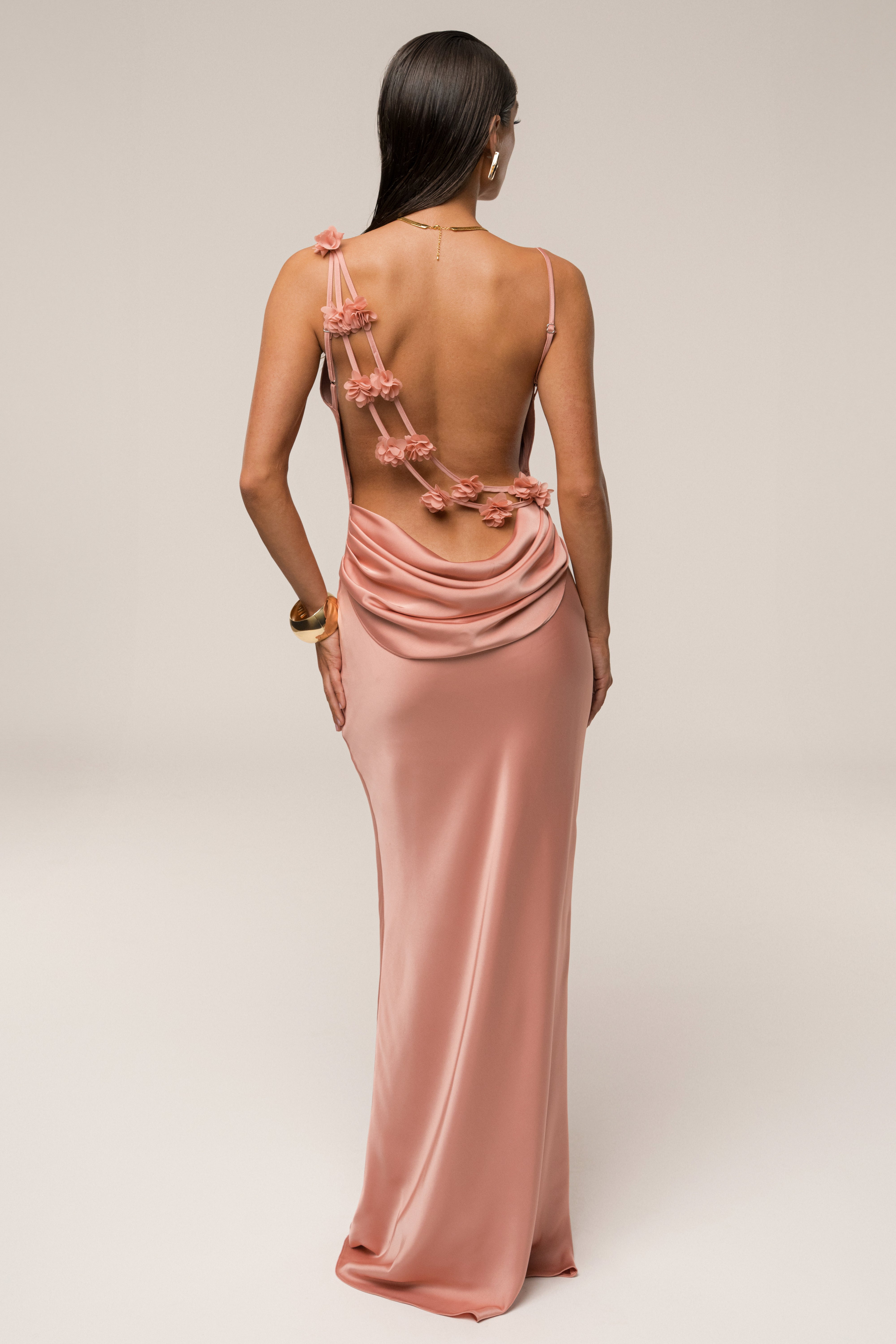 Dark Peach Down The Aisle Satin Gown - JLUXLABEL