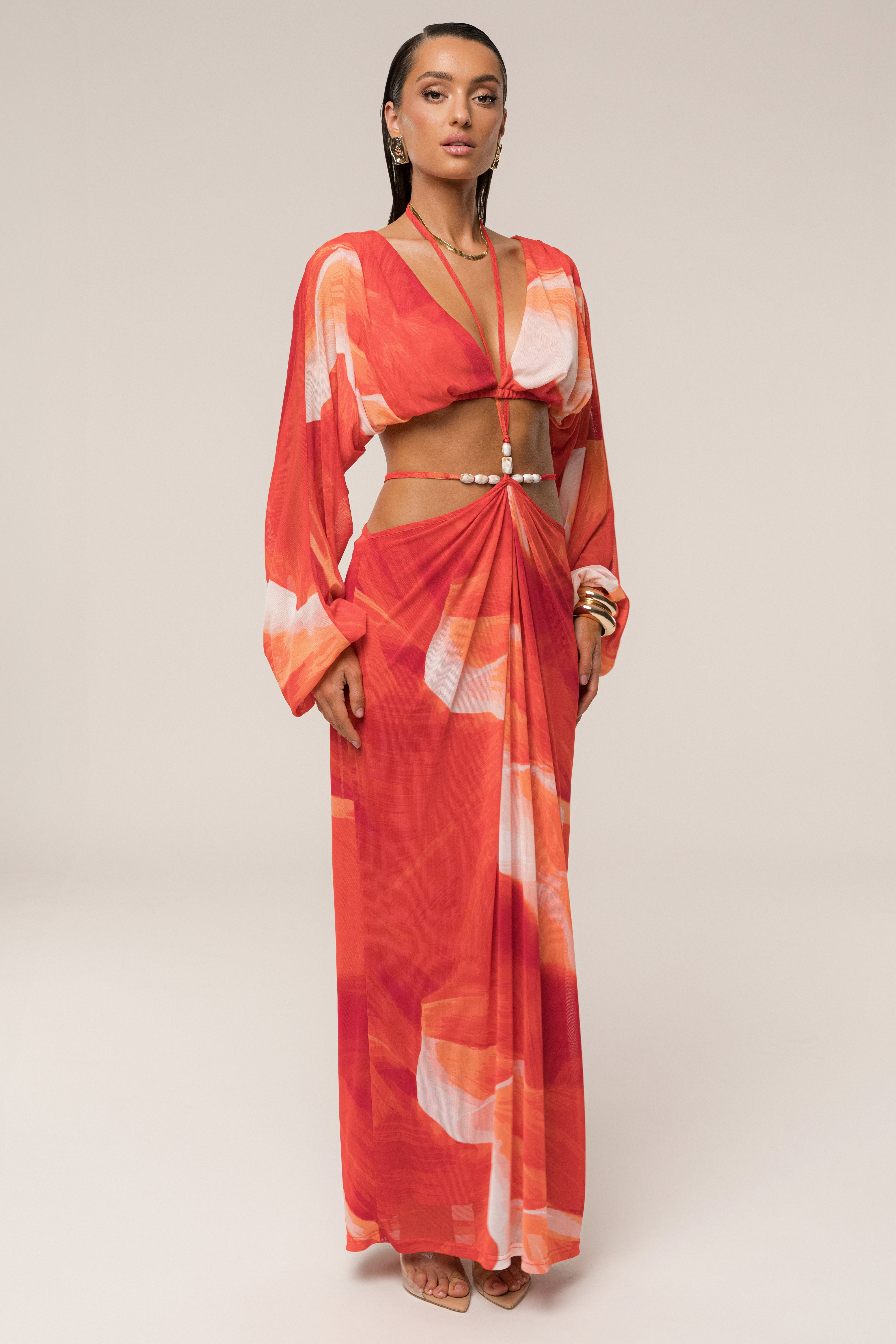 PRE-ORDER Sunset Red Selene Draped Top - JLUXLABEL