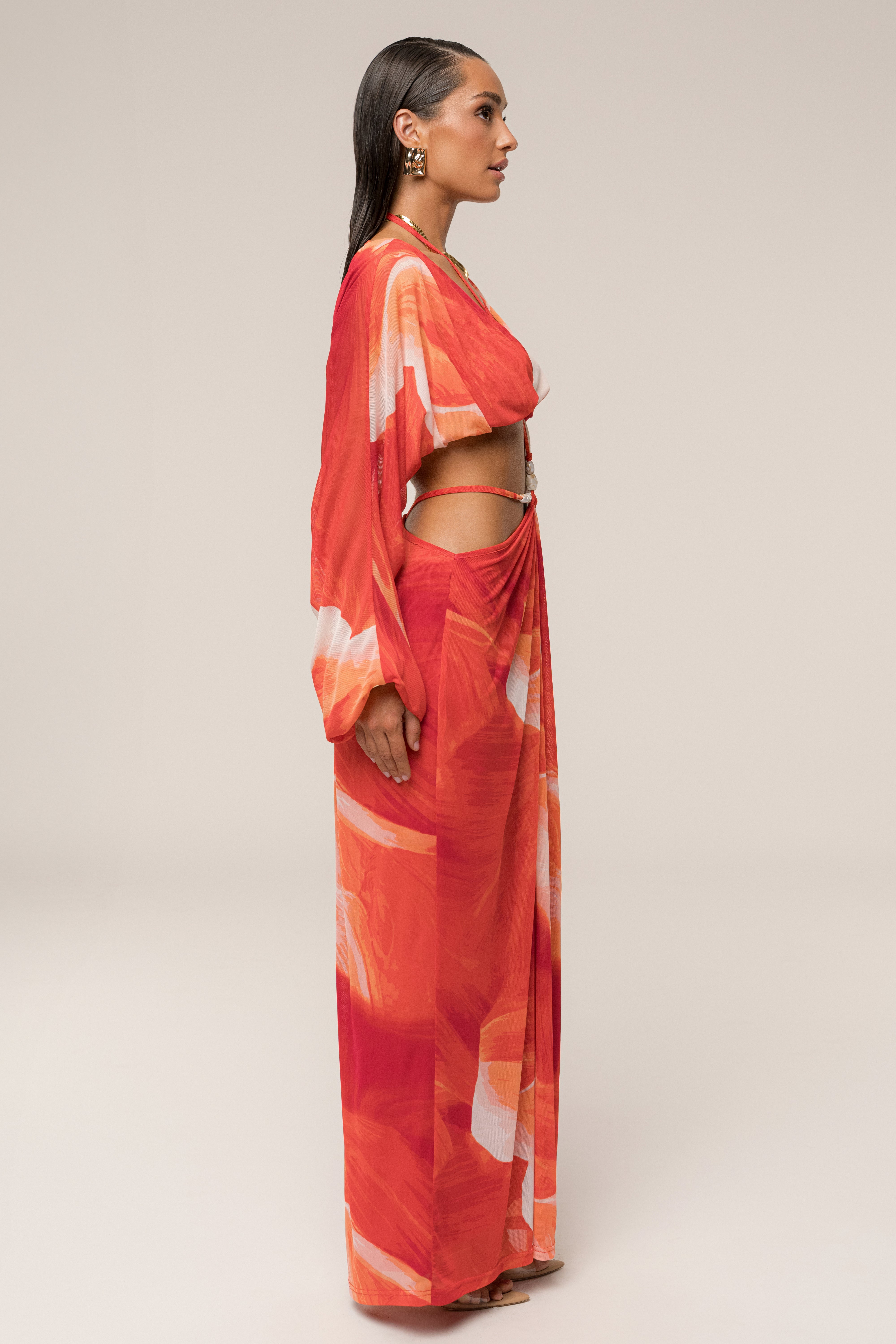 PRE-ORDER Sunset Red Selene Draped Top - JLUXLABEL