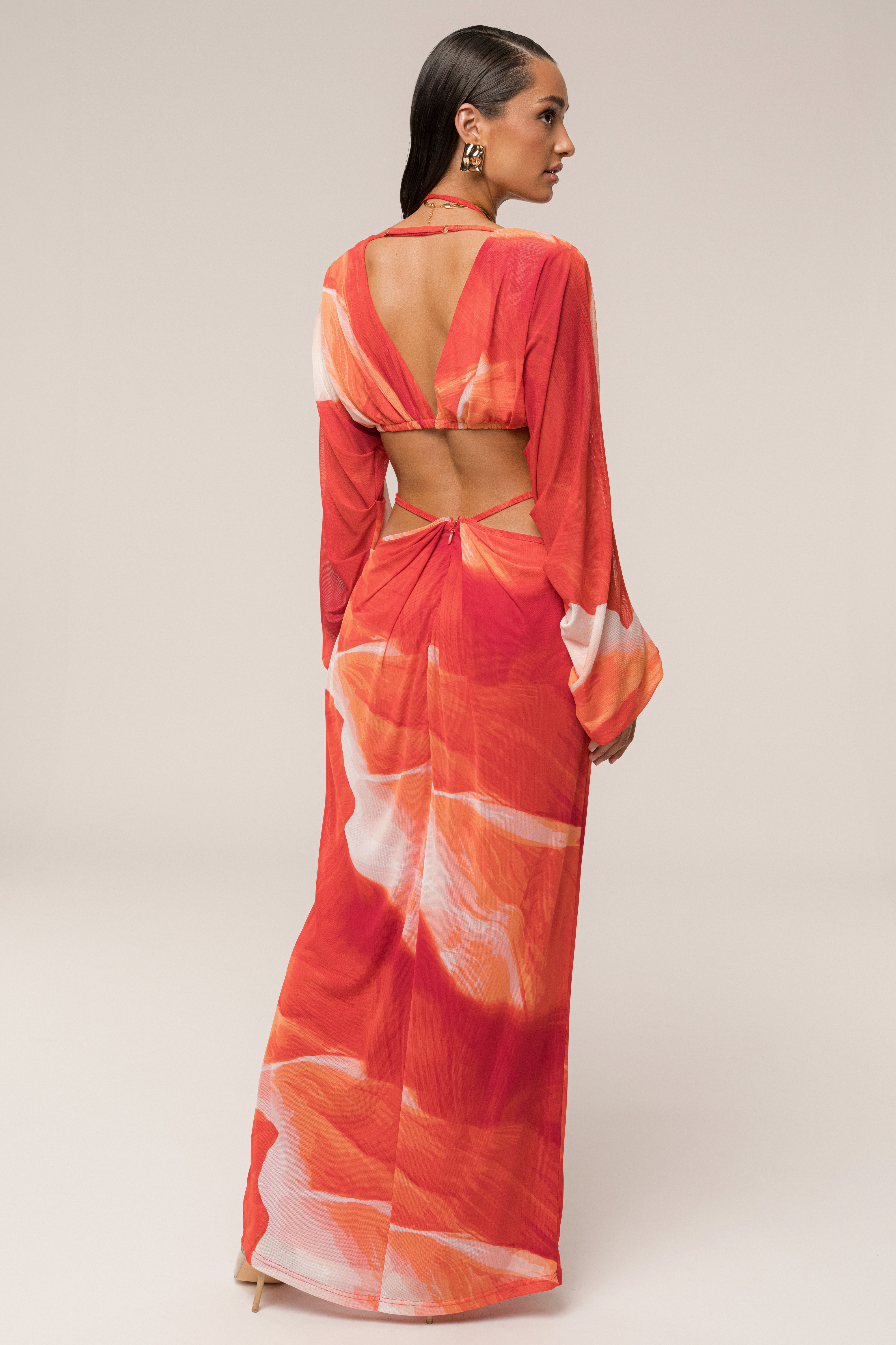 PRE-ORDER Sunset Red Hera Draped Maxi Skirt - JLUXLABEL