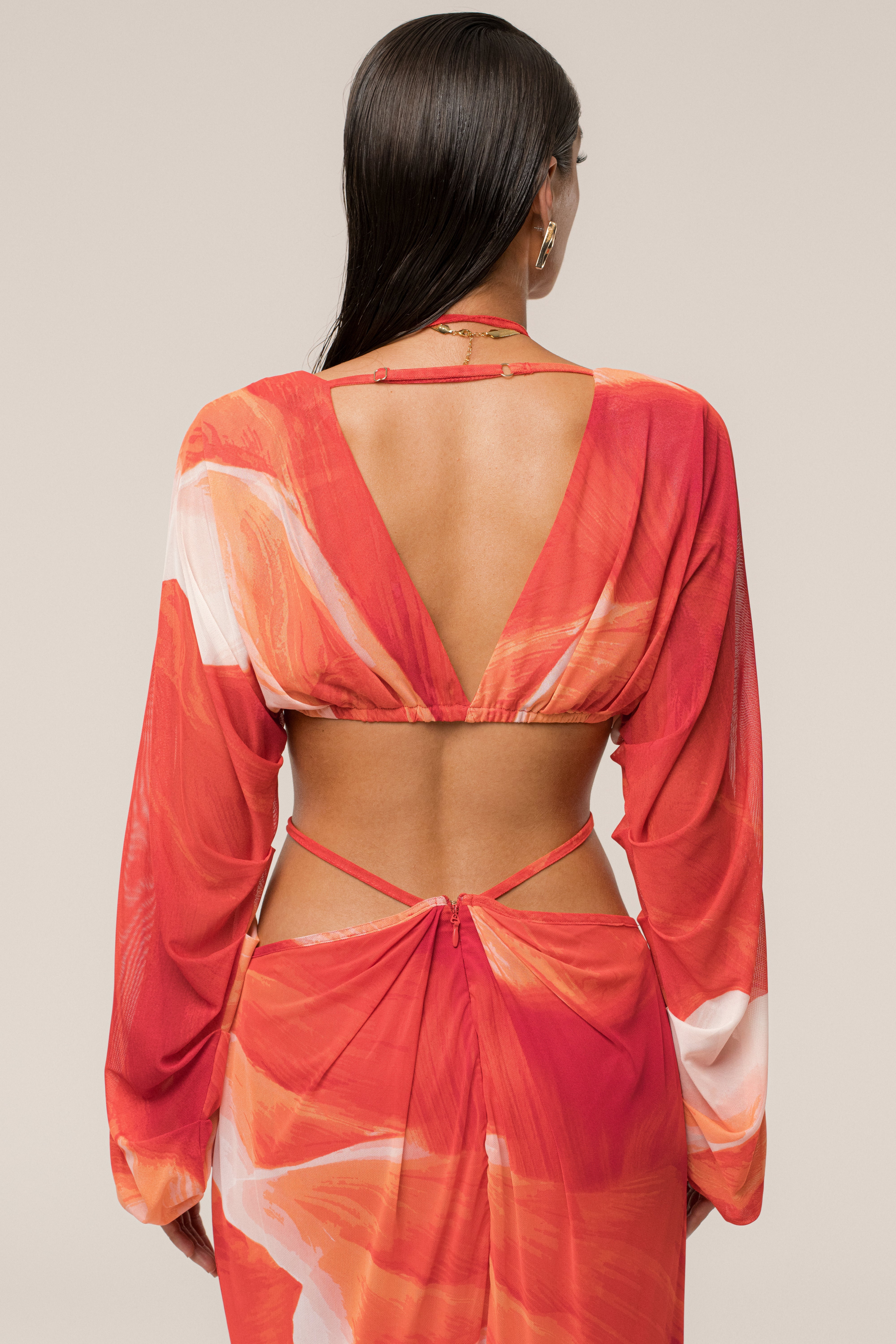 PRE-ORDER Sunset Red Selene Draped Top - JLUXLABEL