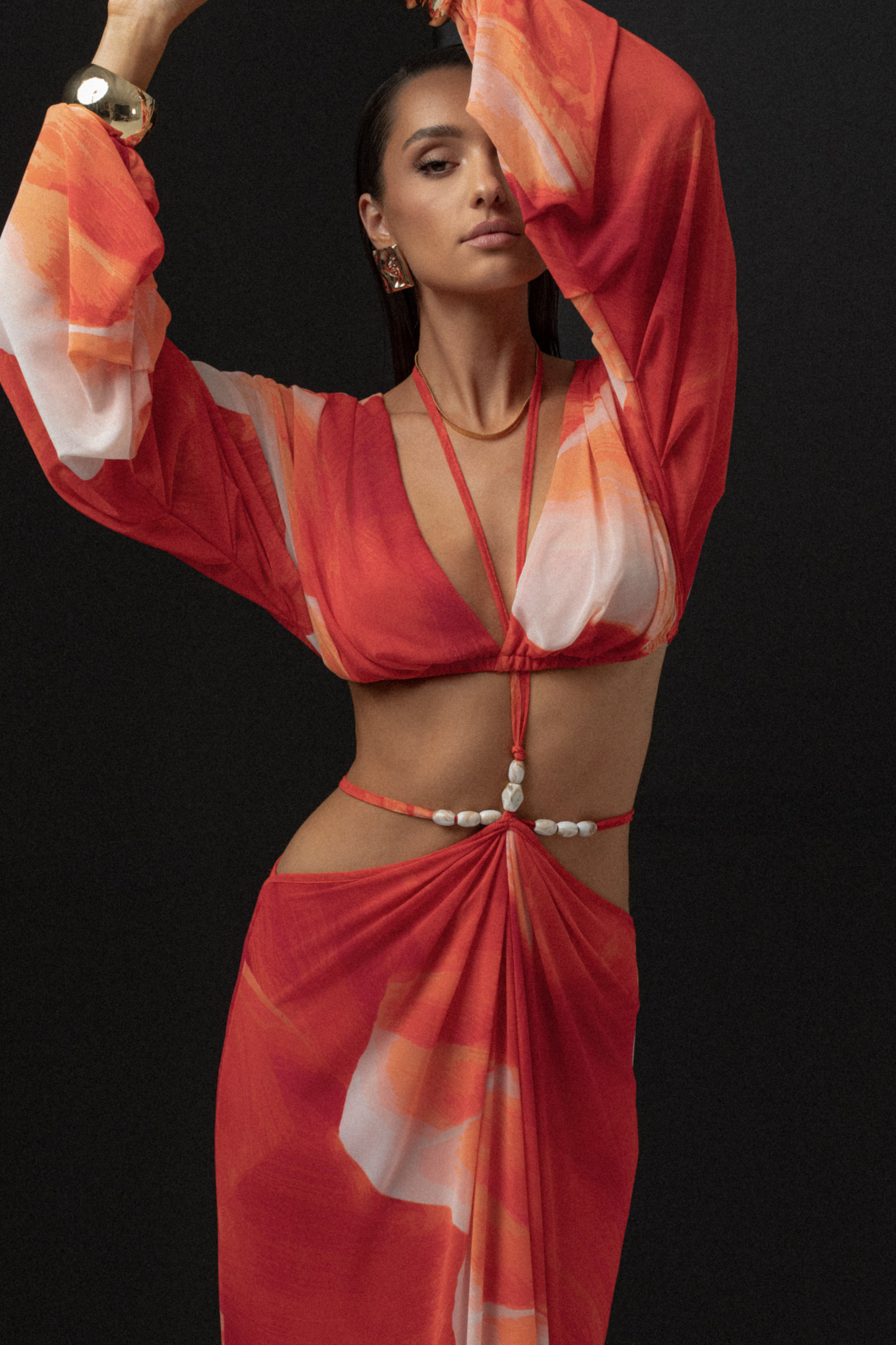 PRE-ORDER Sunset Red Selene Draped Top - JLUXLABEL