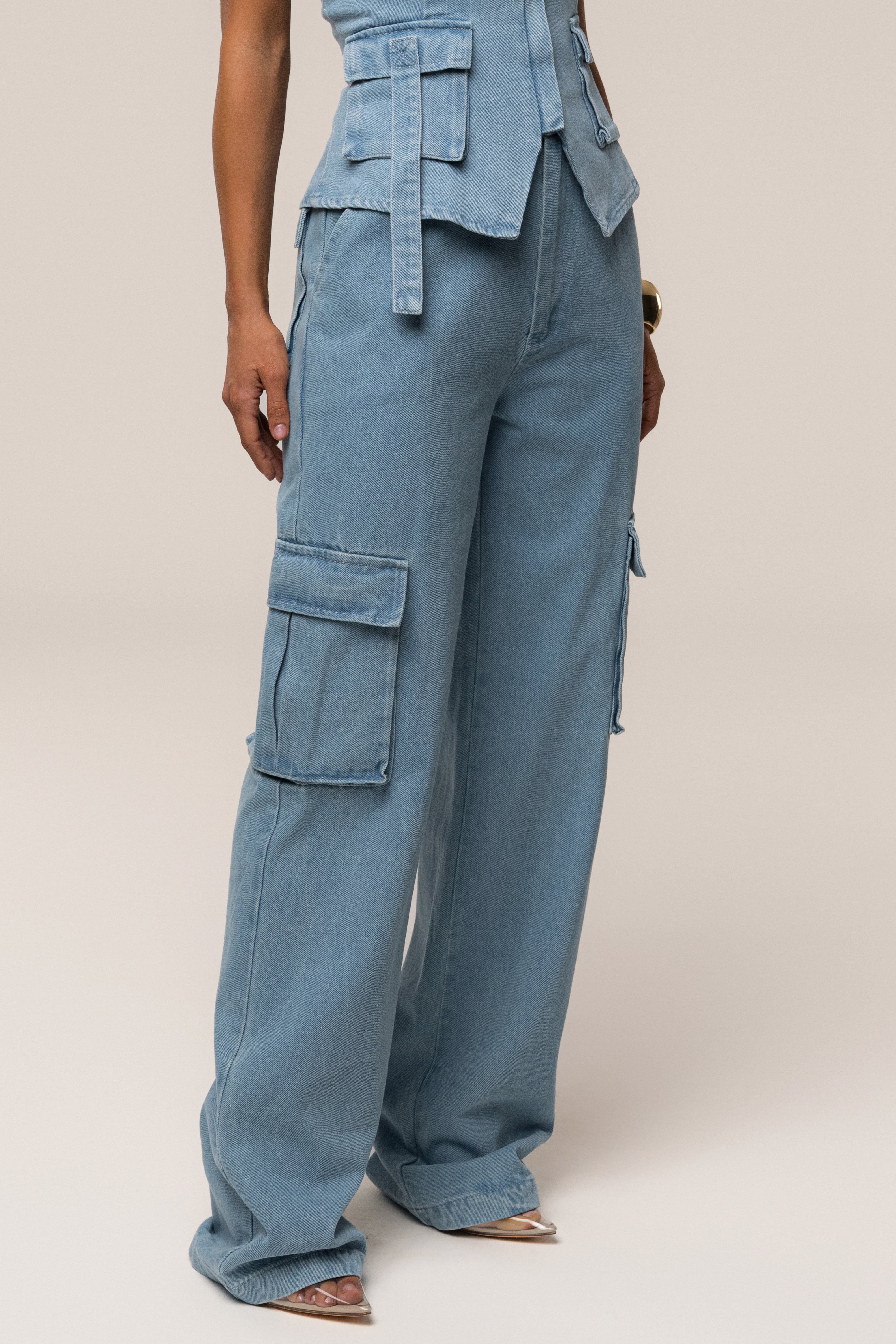 Medium Wash Denim Utility Cargo Pants - JLUXLABEL