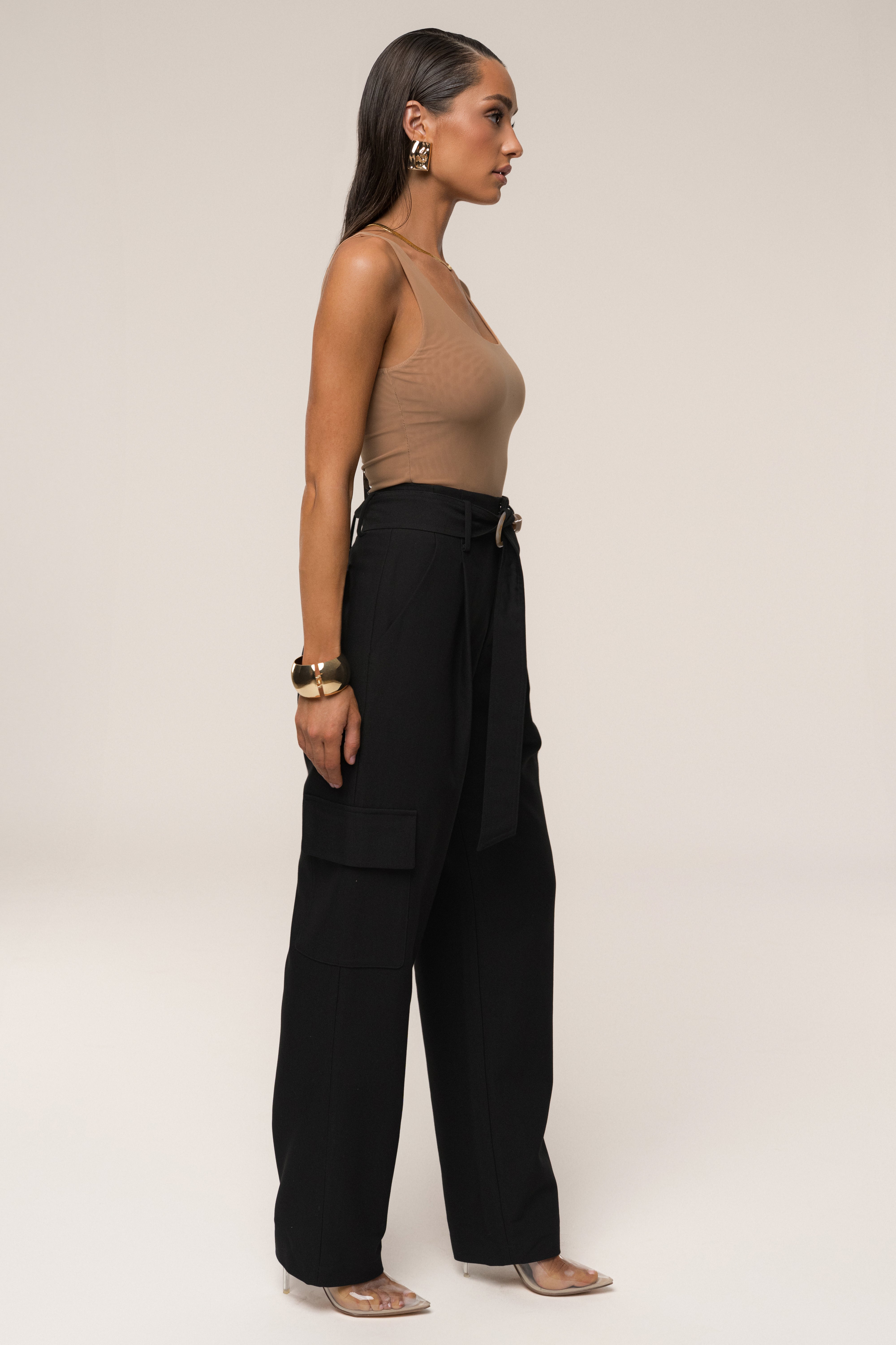Black Alexis Belted Cargo Pants - JLUXLABEL