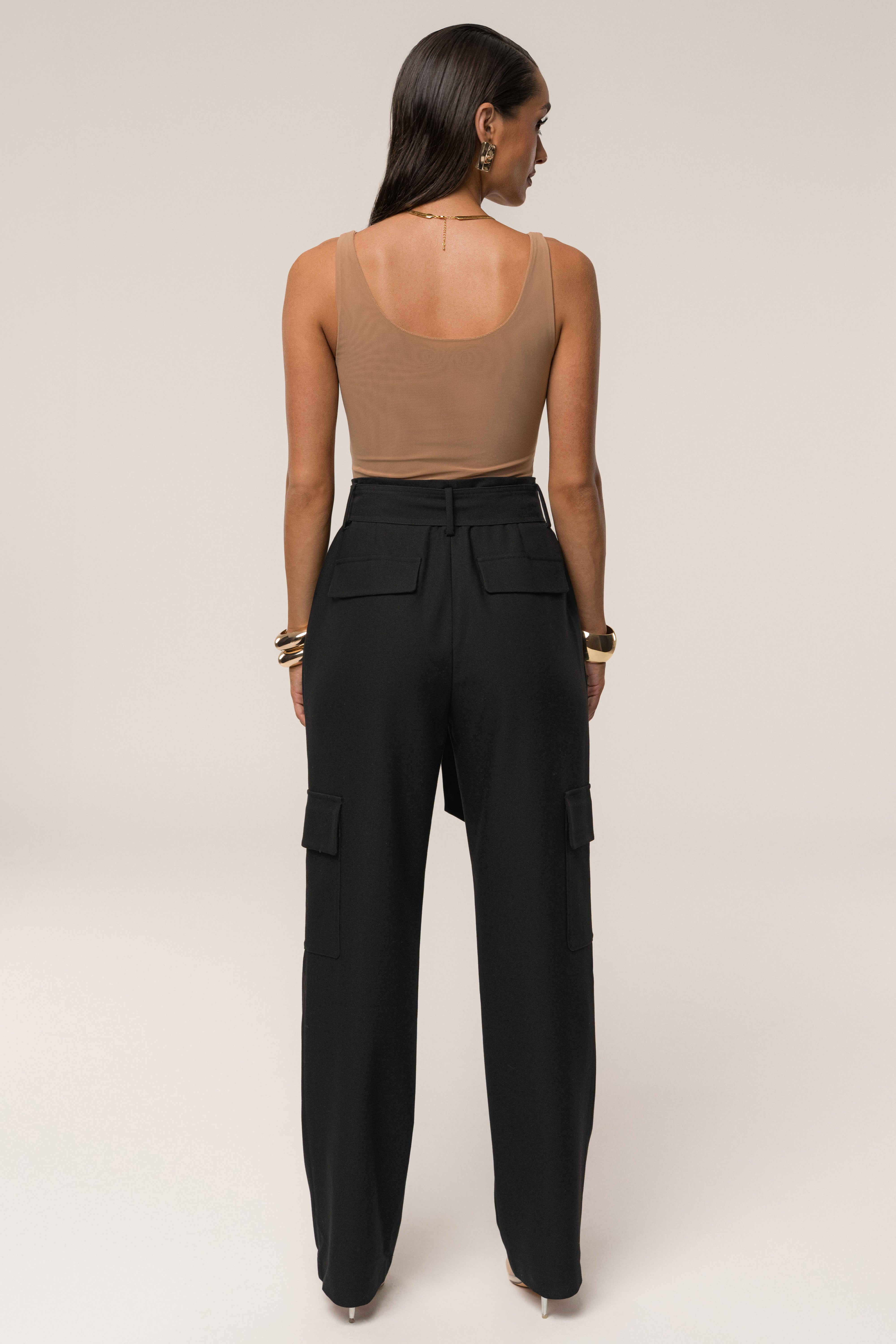 Black Alexis Belted Cargo Pants - JLUXLABEL