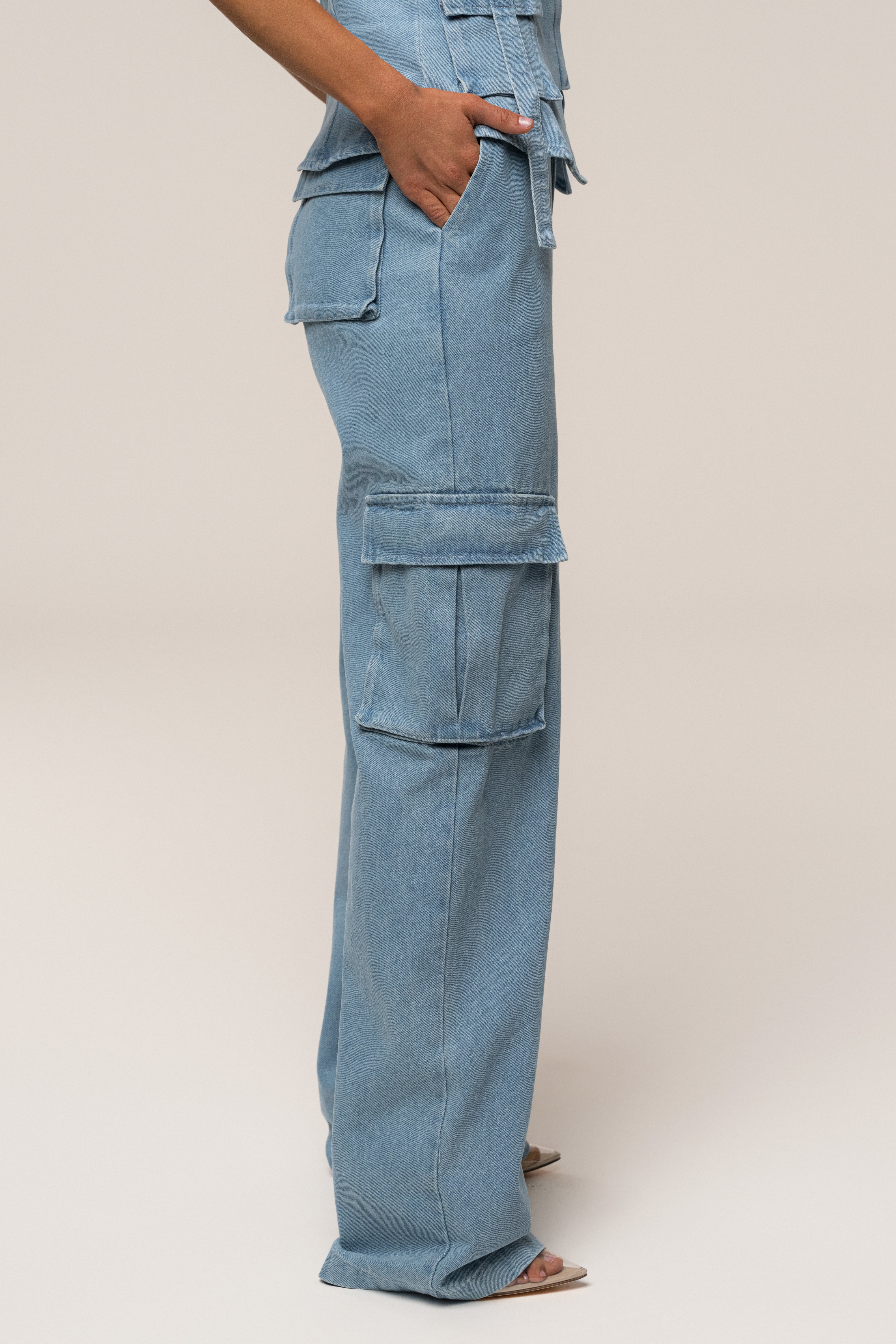 Medium Wash Denim Utility Cargo Pants - JLUXLABEL