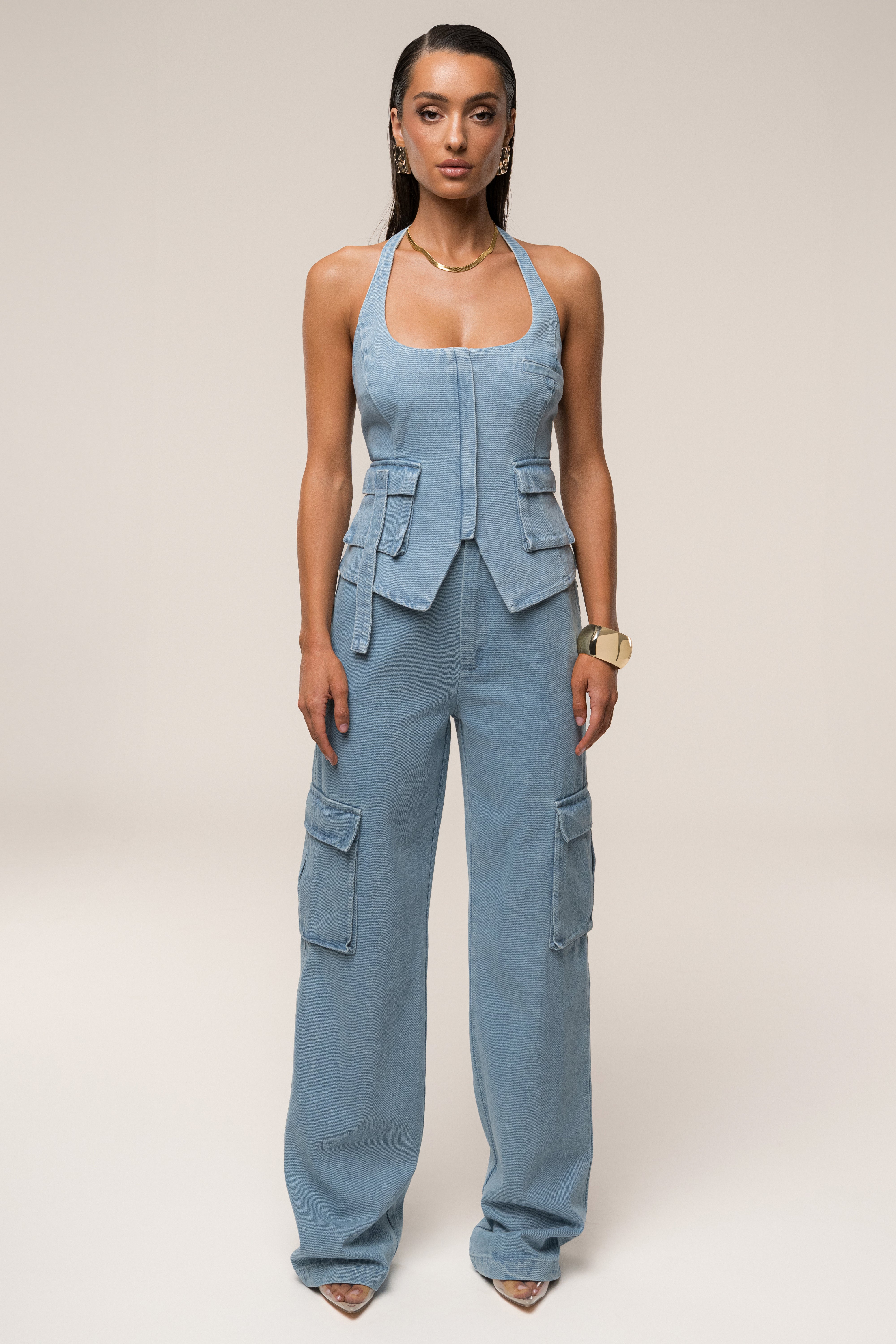 Medium Wash Josie Denim Halter Top - JLUXLABEL