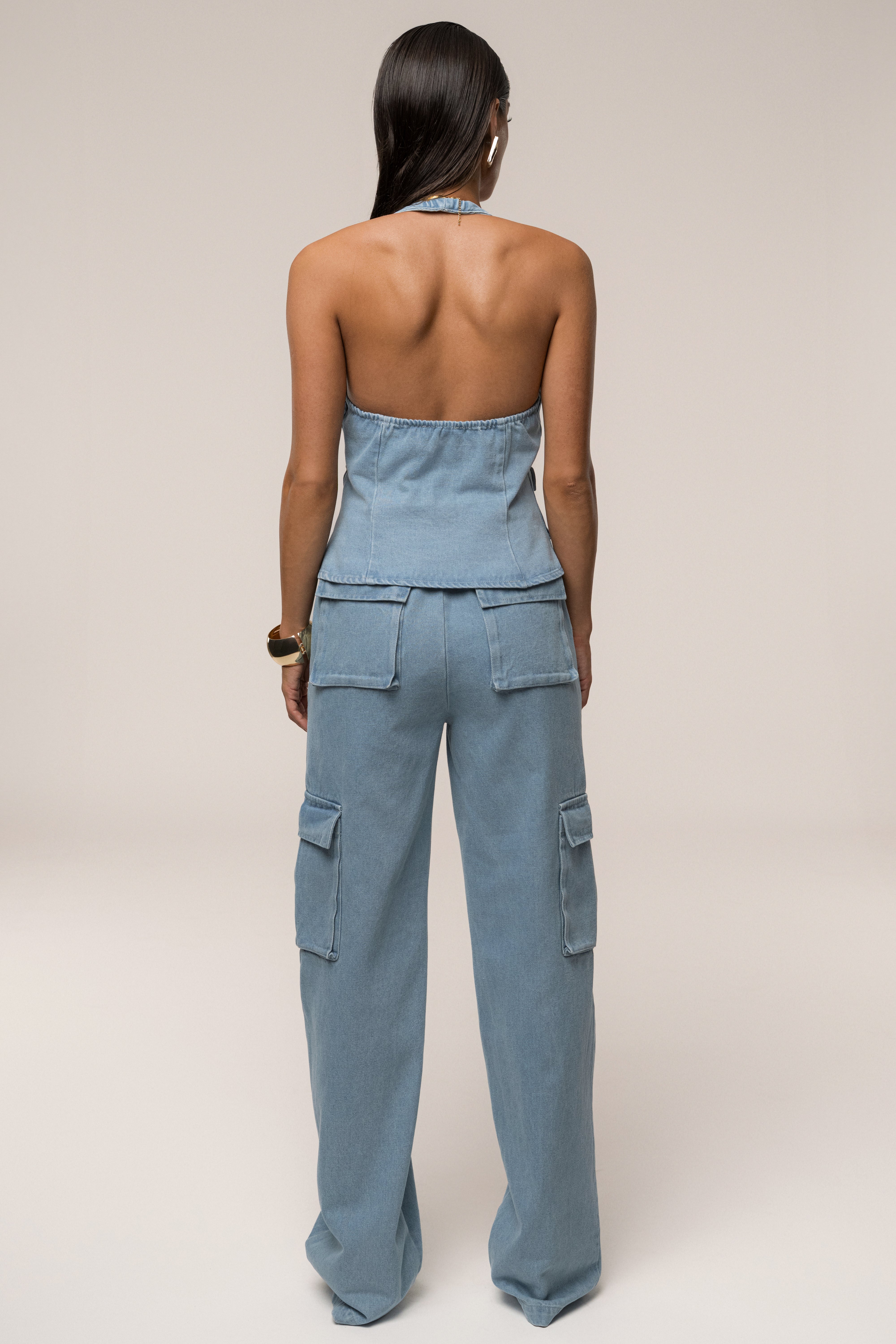 Medium Wash Josie Denim Halter Top - JLUXLABEL
