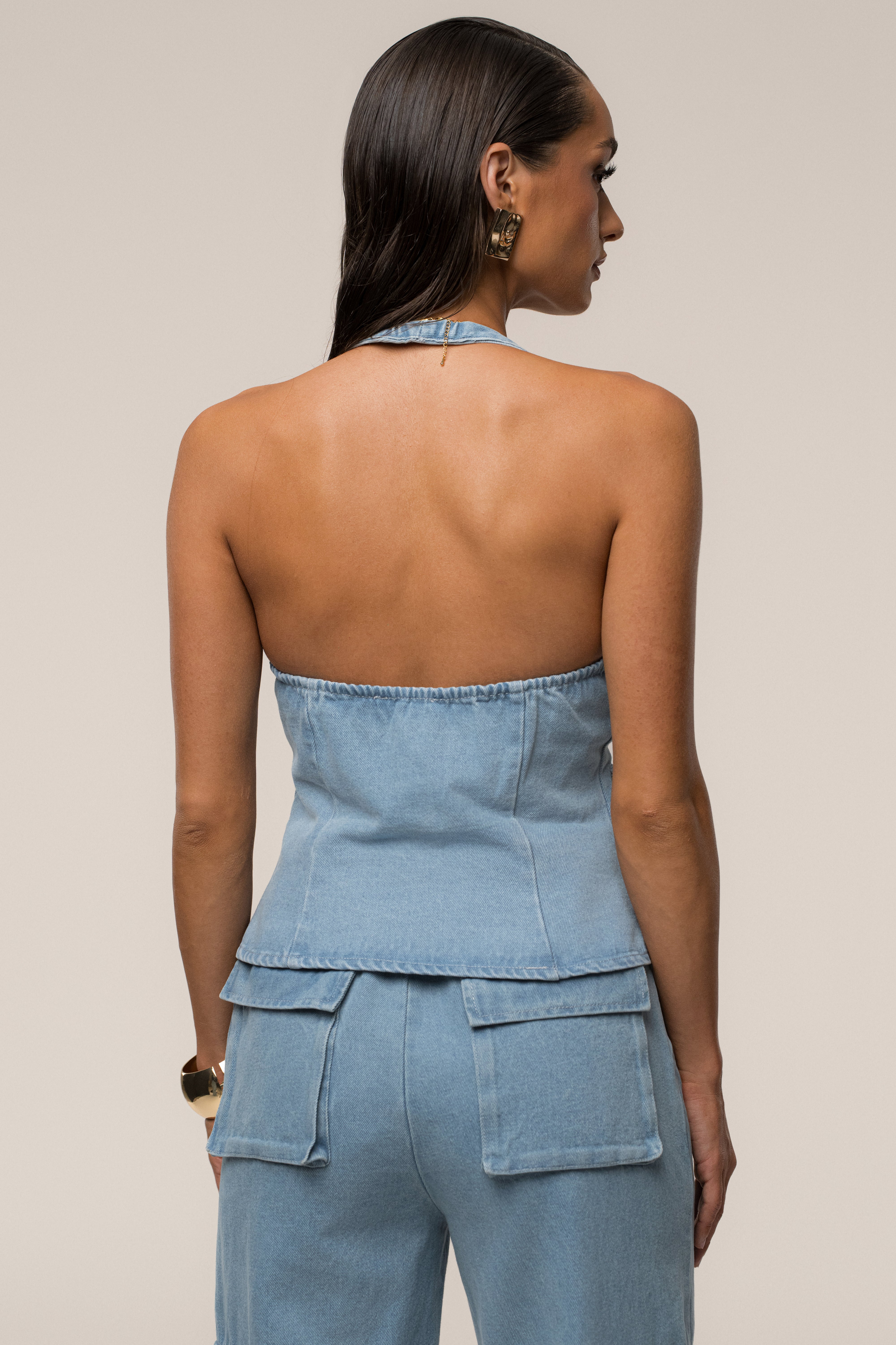 Medium Wash Josie Denim Halter Top - JLUXLABEL