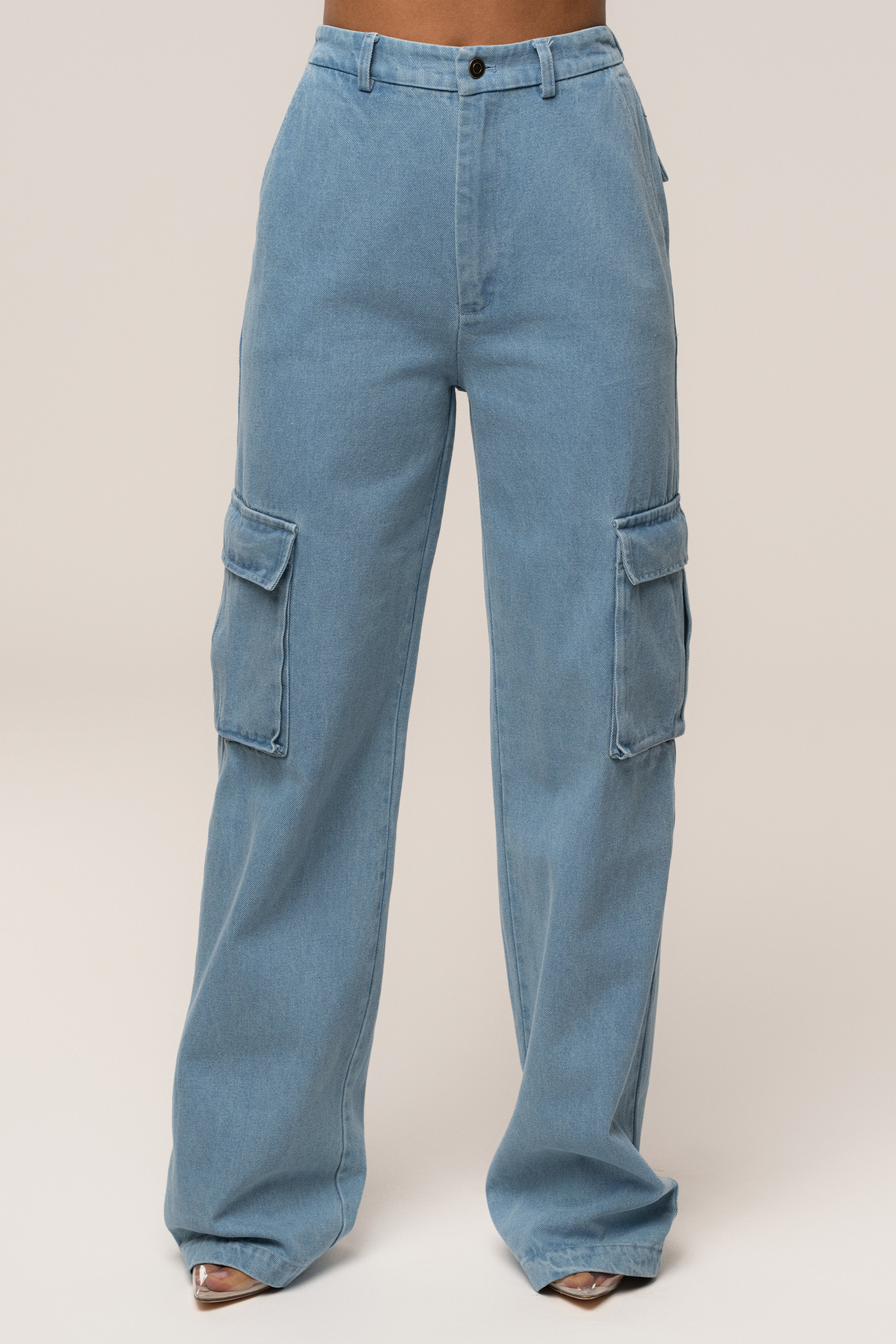 Medium Wash Denim Utility Cargo Pants - JLUXLABEL