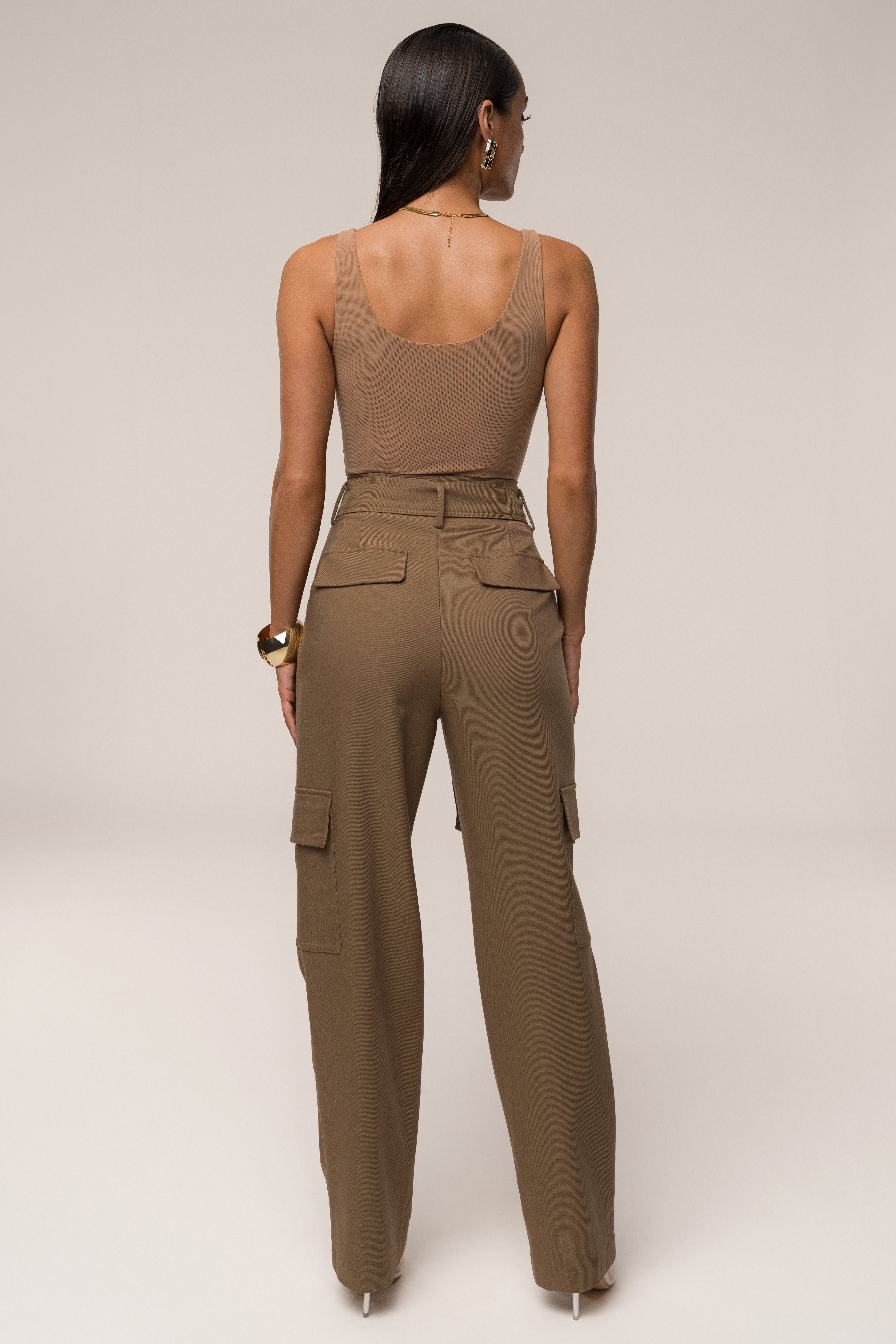 Tan Alexis Belted Cargo Pants - JLUXLABEL