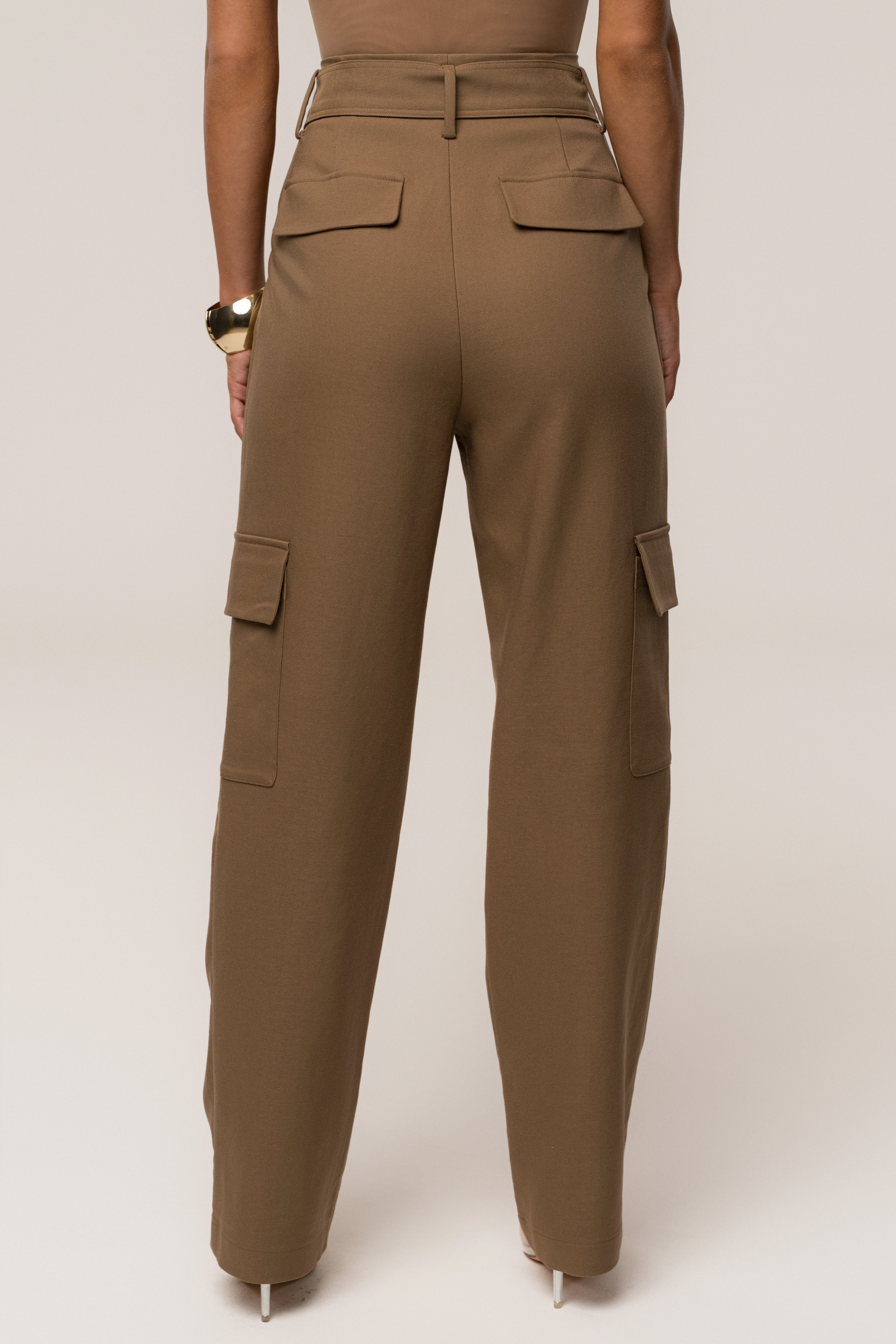 Tan Alexis Belted Cargo Pants - JLUXLABEL