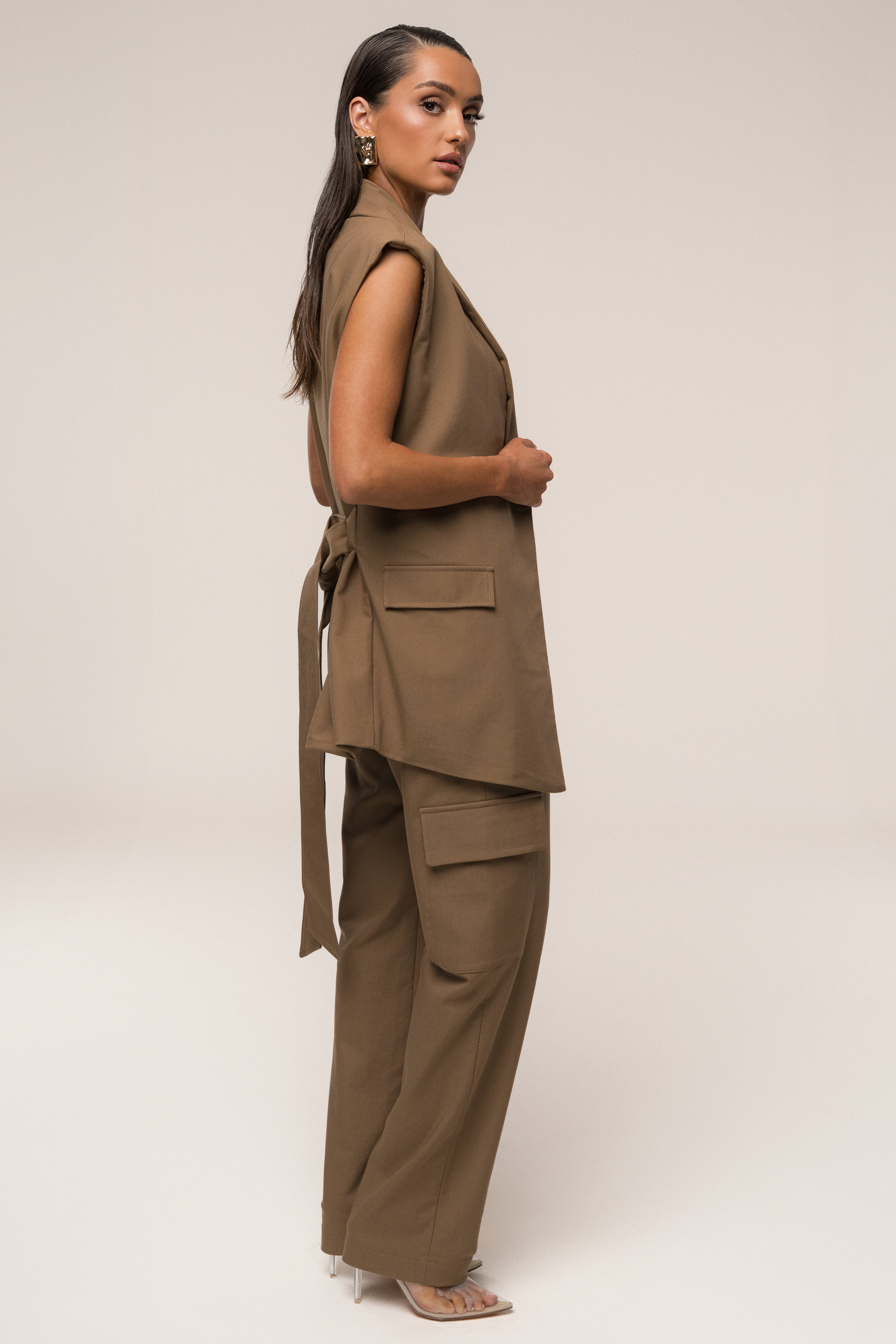 Tan Jeanie Belted Vest - JLUXLABEL