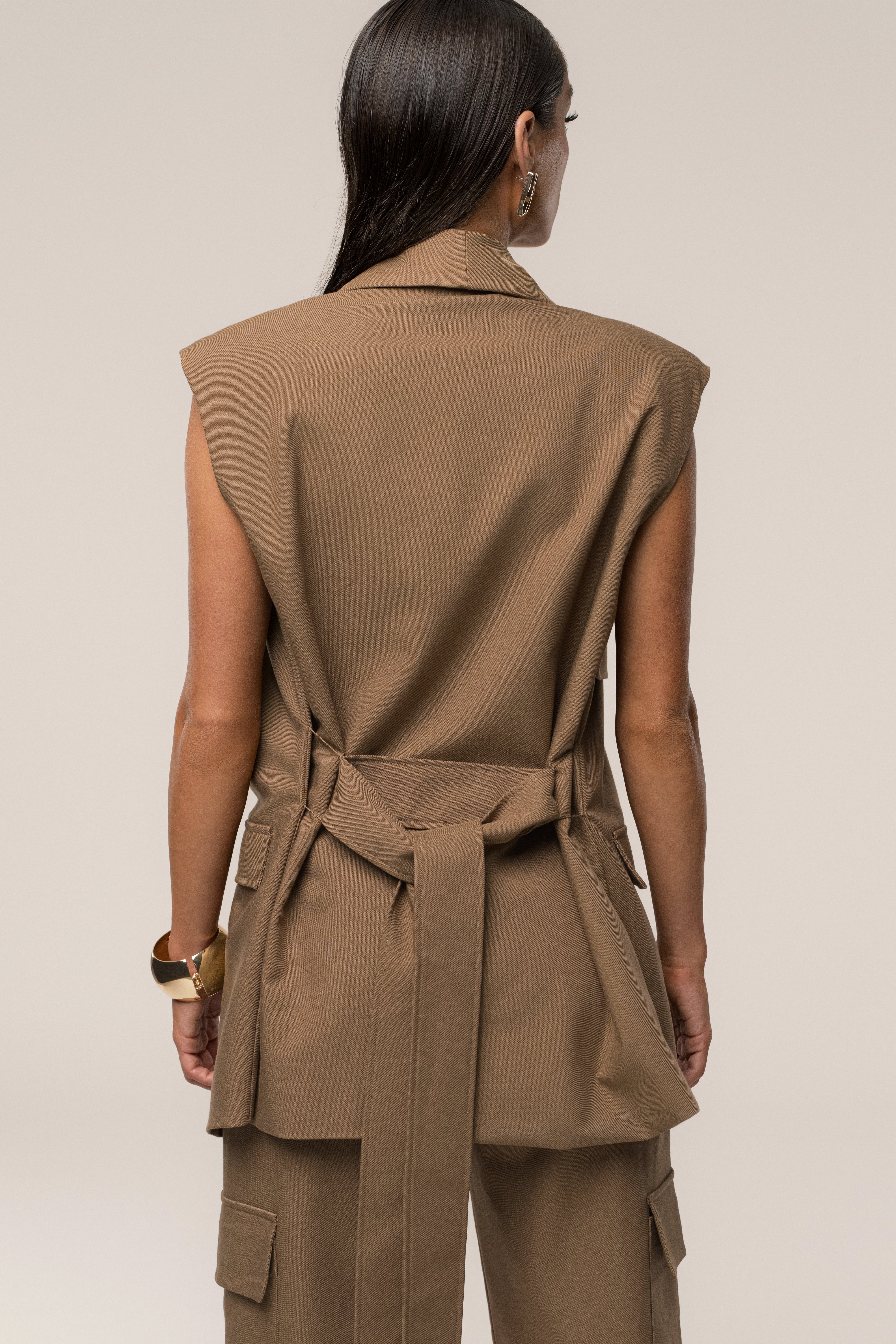 Tan Jeanie Belted Vest - JLUXLABEL