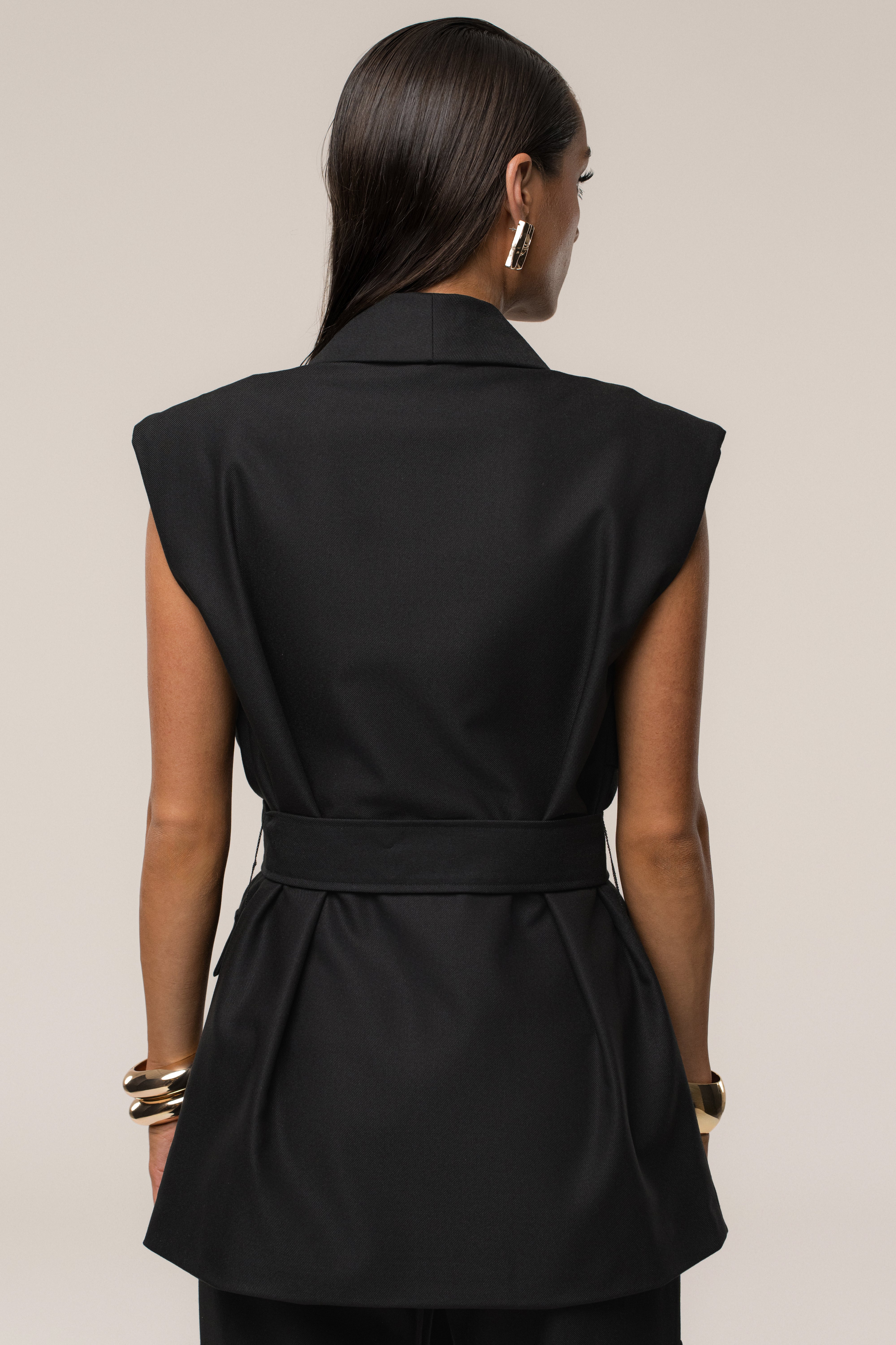 Black Jeanie Belted Vest - JLUXLABEL