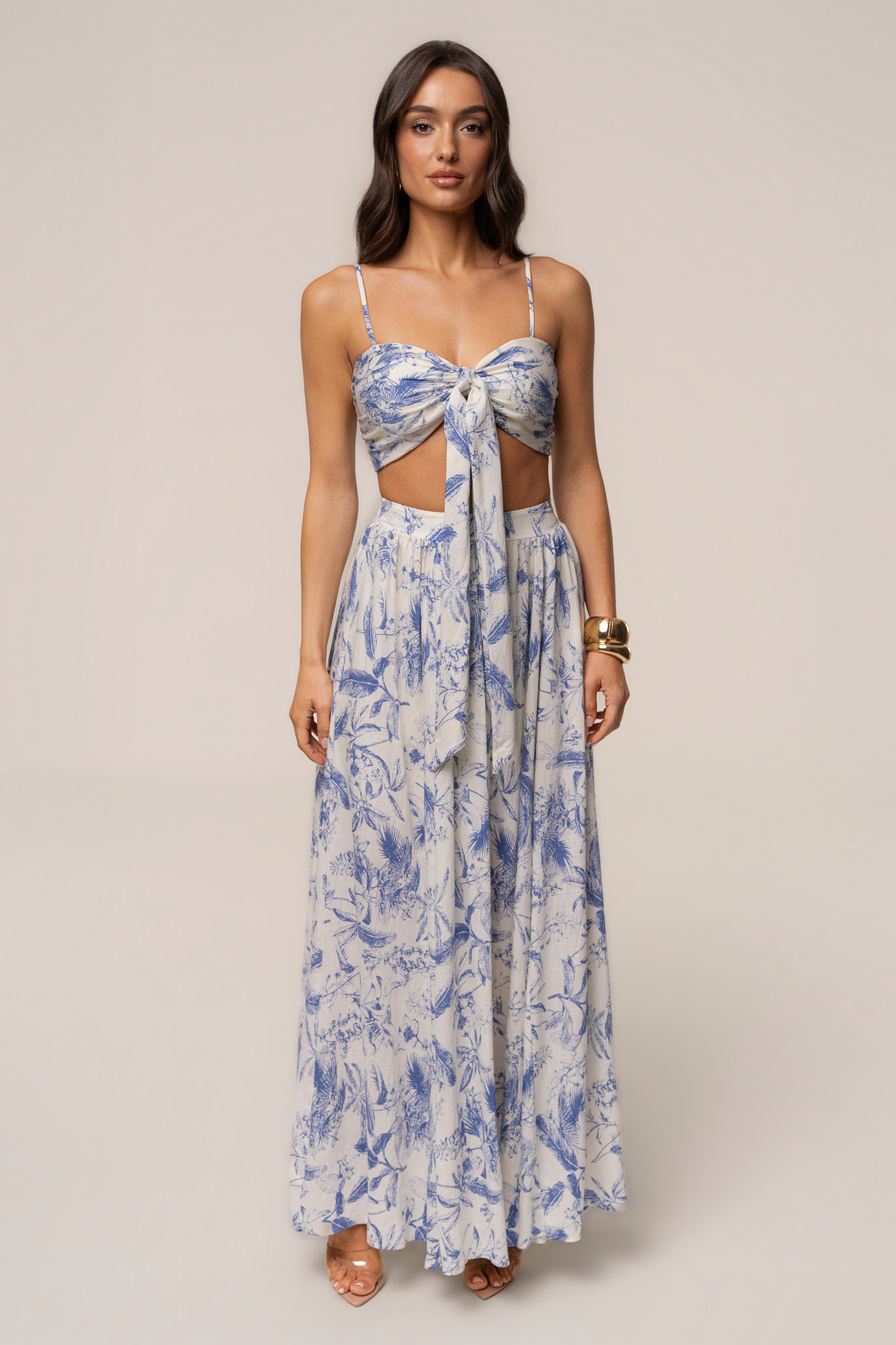 Blue Abstract Blooming Garden Skirt Set - JLUXLABEL