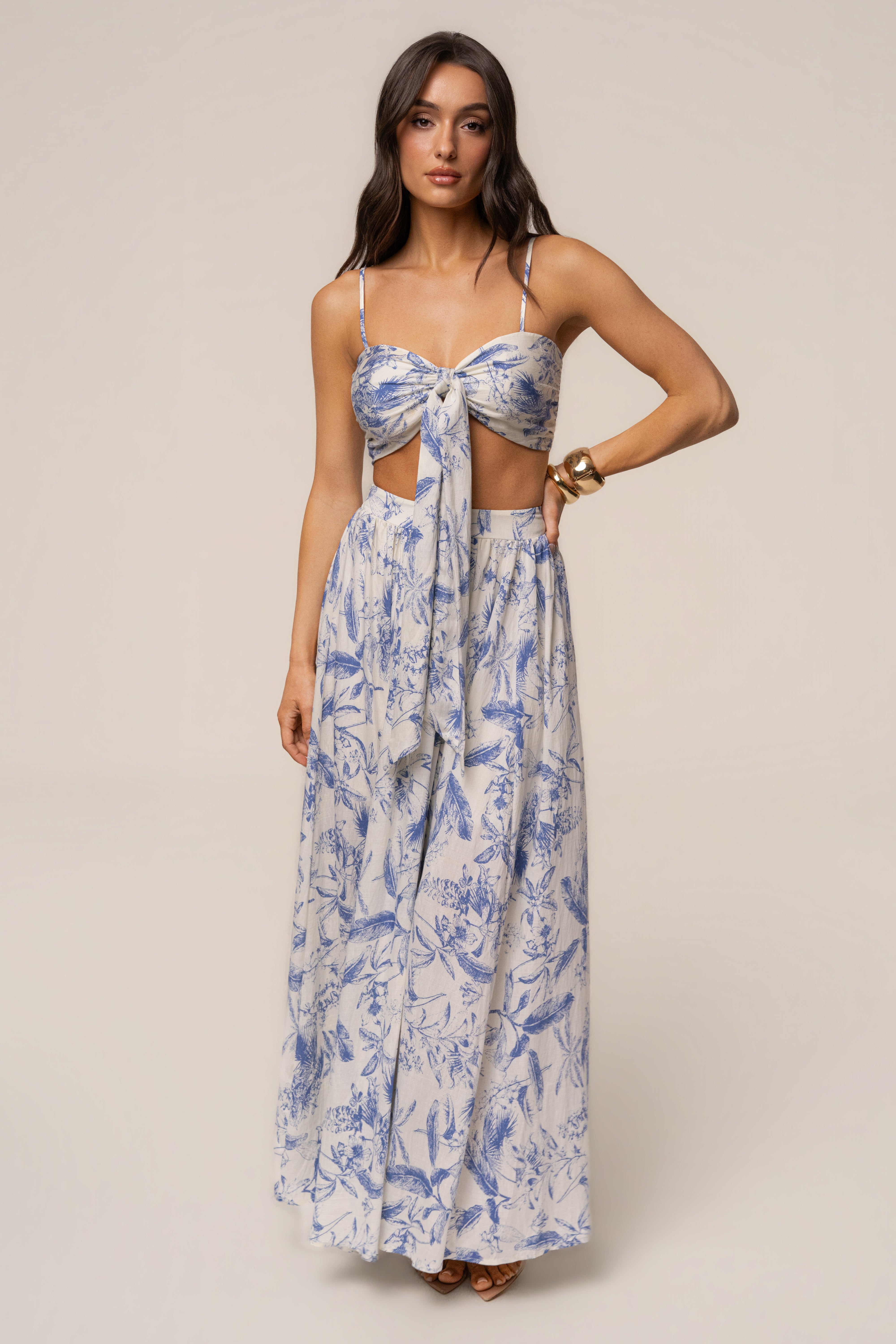 Blue Abstract Blooming Garden Skirt Set - JLUXLABEL