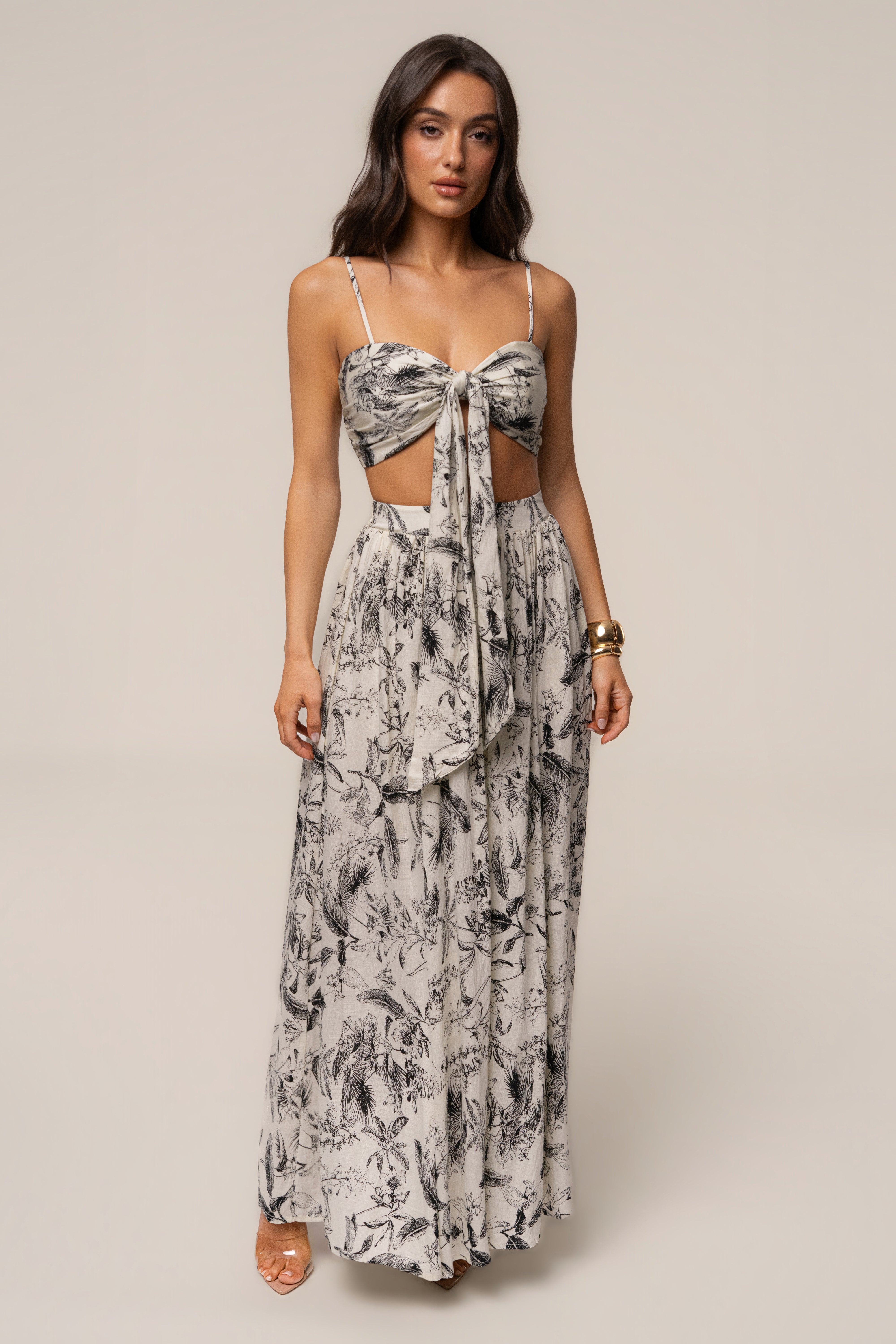 Black Abstract Blooming Garden Skirt Set - JLUXLABEL