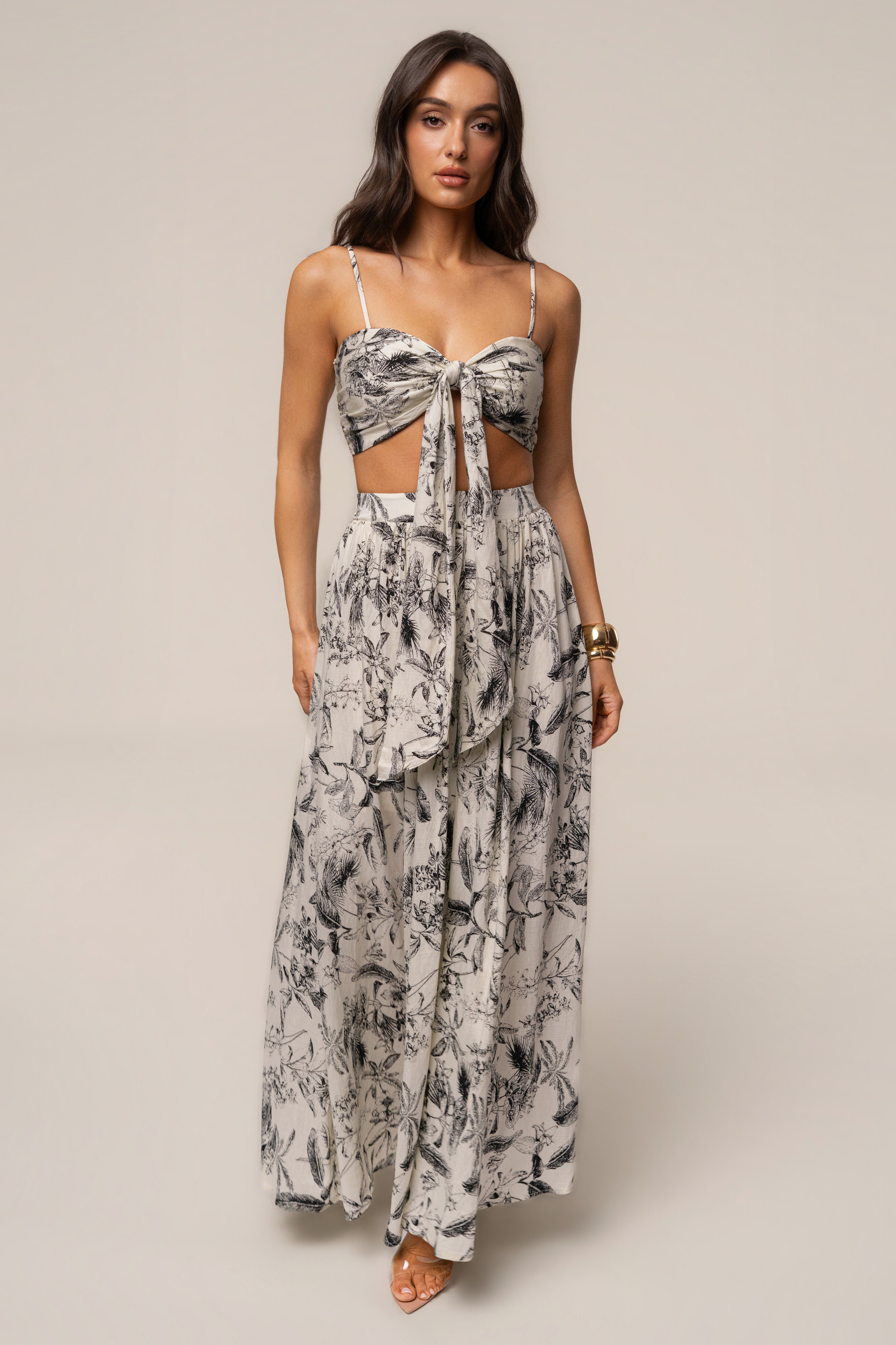 Black Abstract Blooming Garden Skirt Set - JLUXLABEL