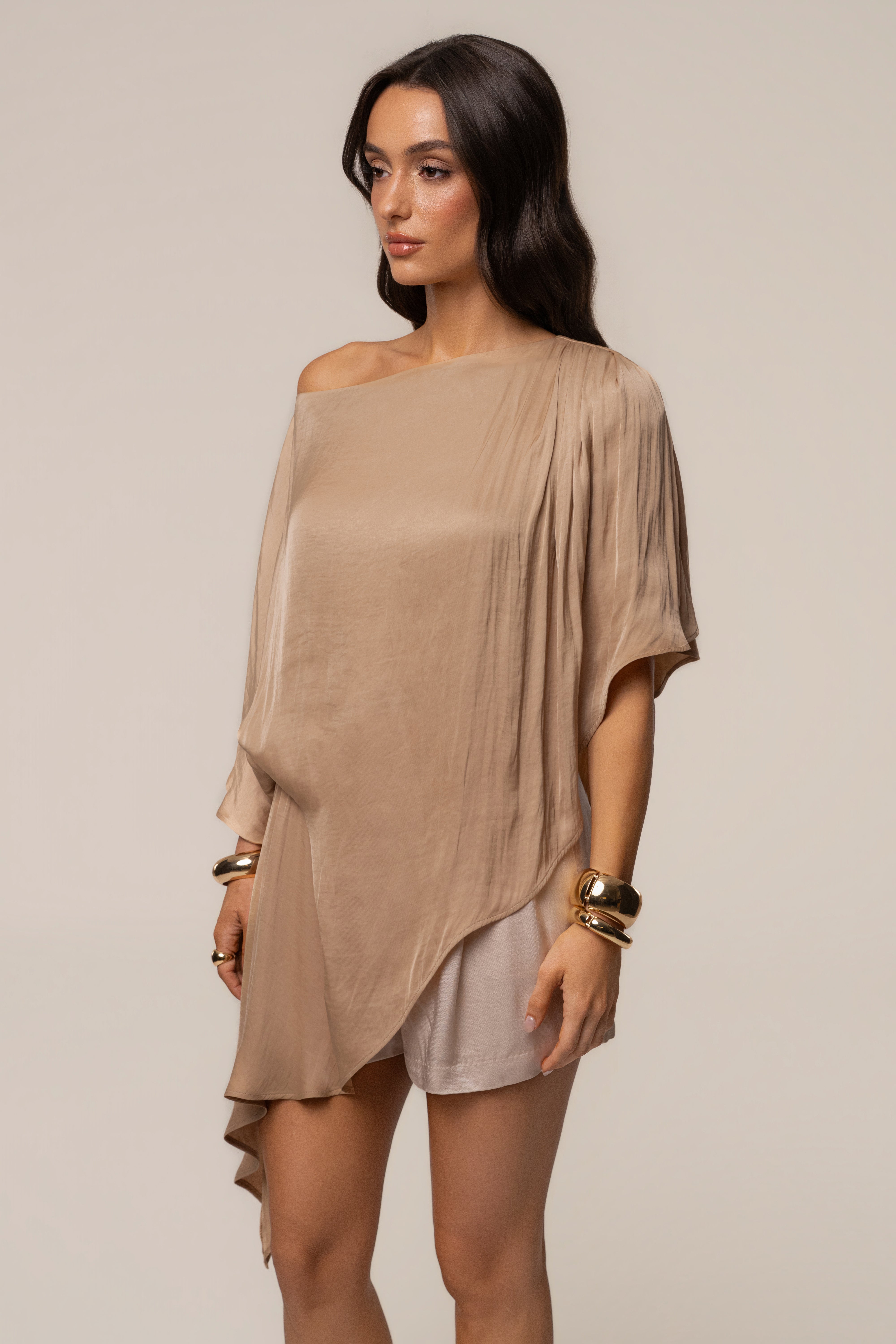 Tan Brisa One Shoulder Top - JLUXLABEL