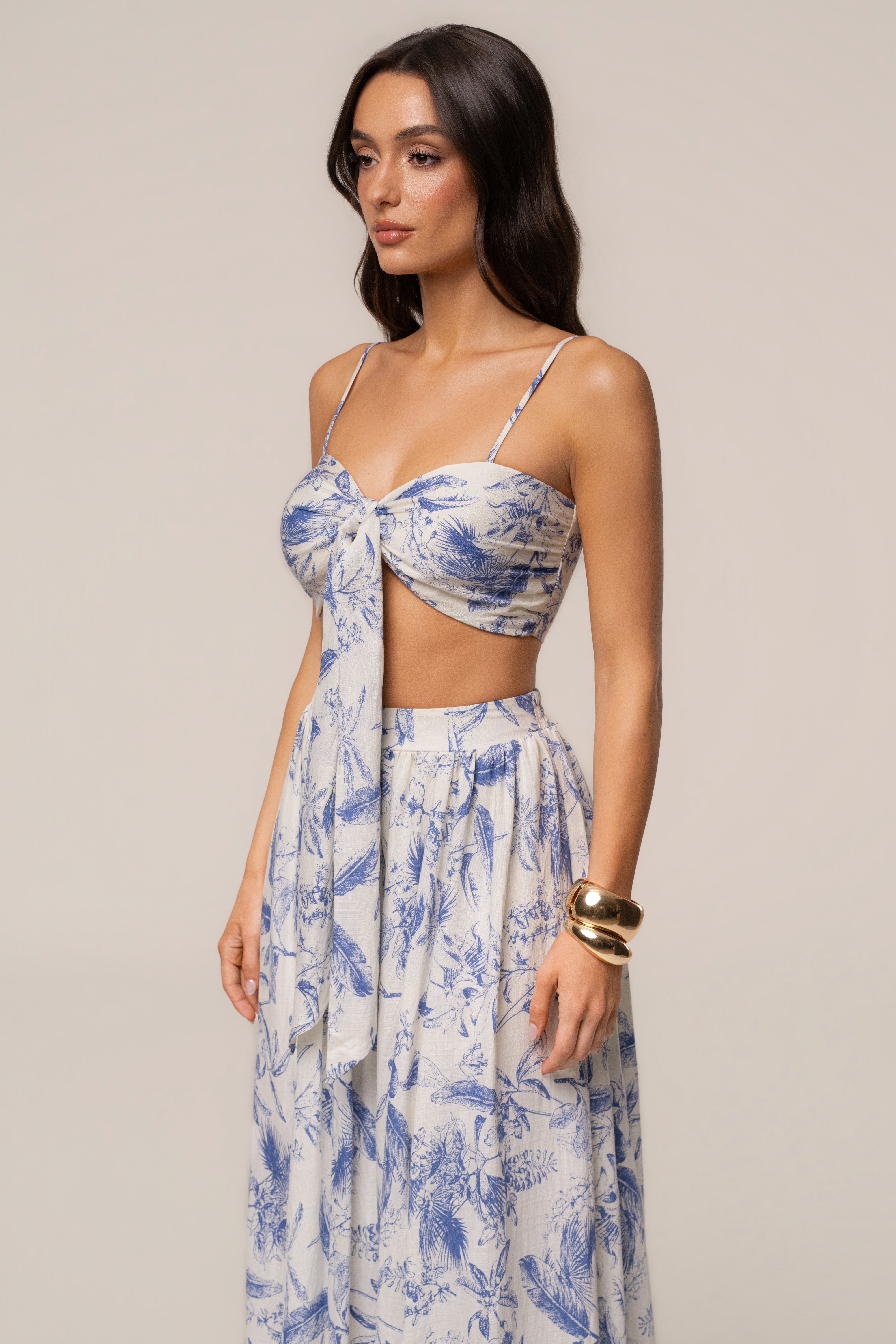 Blue Abstract Blooming Garden Skirt Set - JLUXLABEL