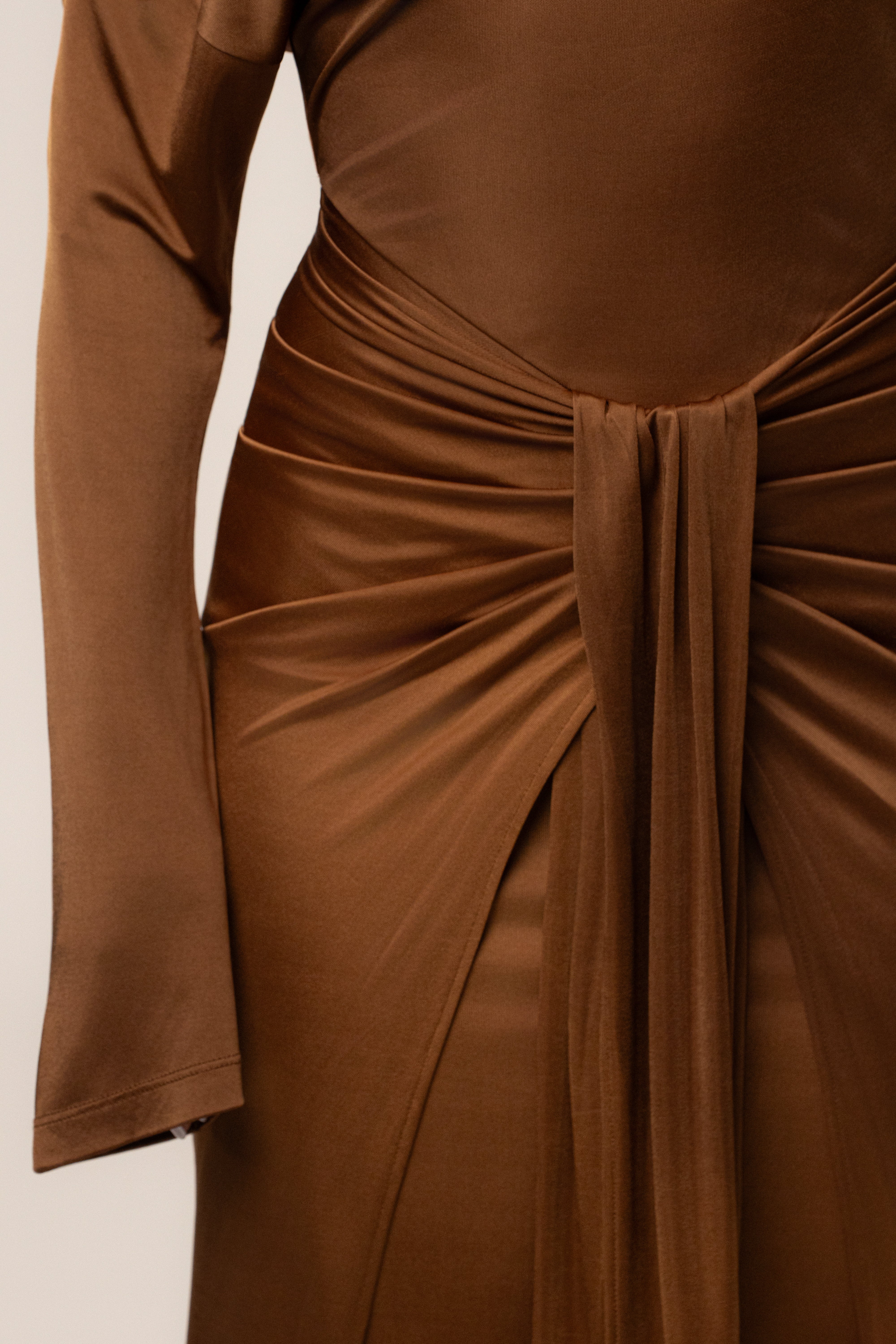 Tan Draped Perfection Maxi Dress - JLUXLABEL