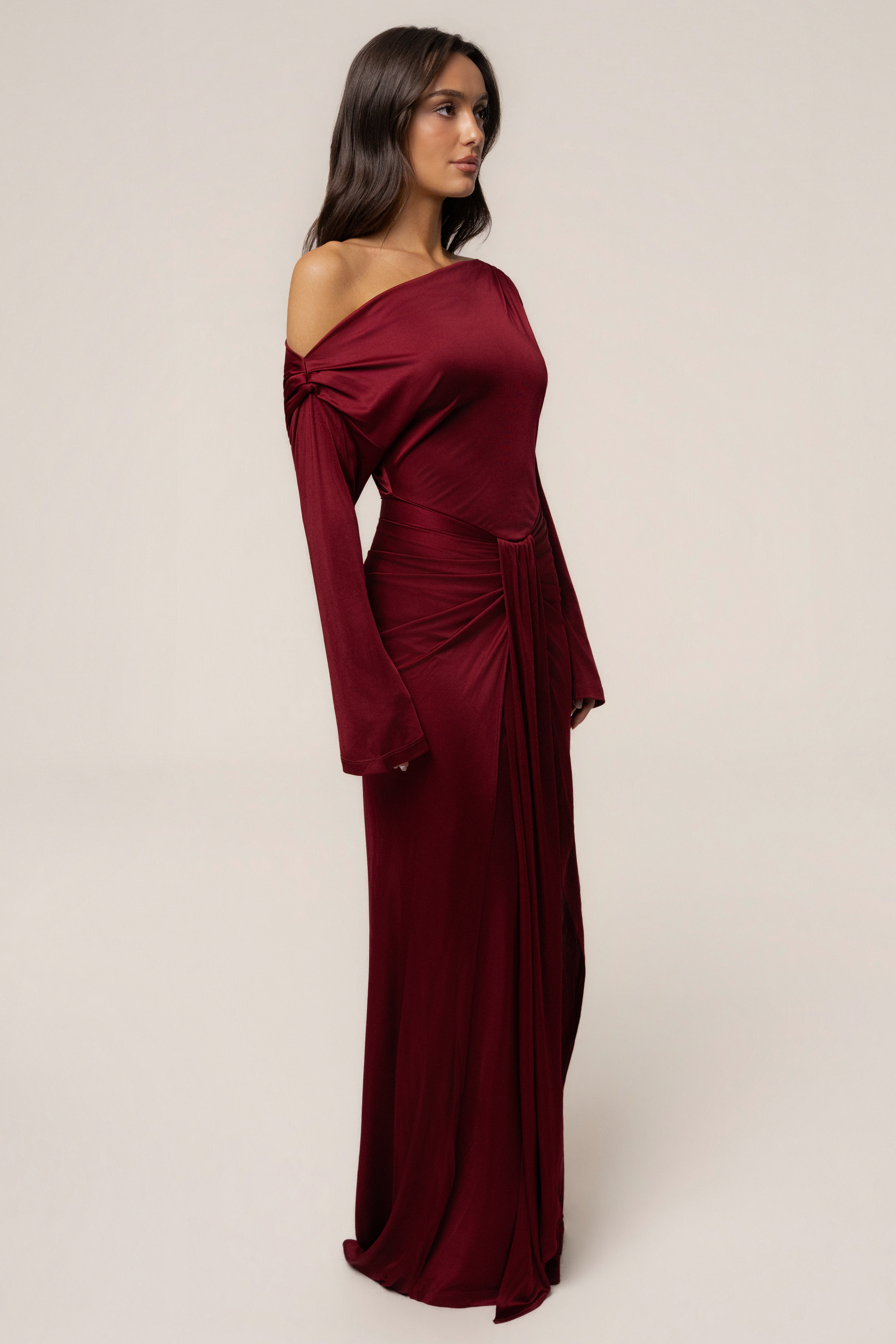 Burgundy Draped Perfection Maxi Dress - JLUXLABEL