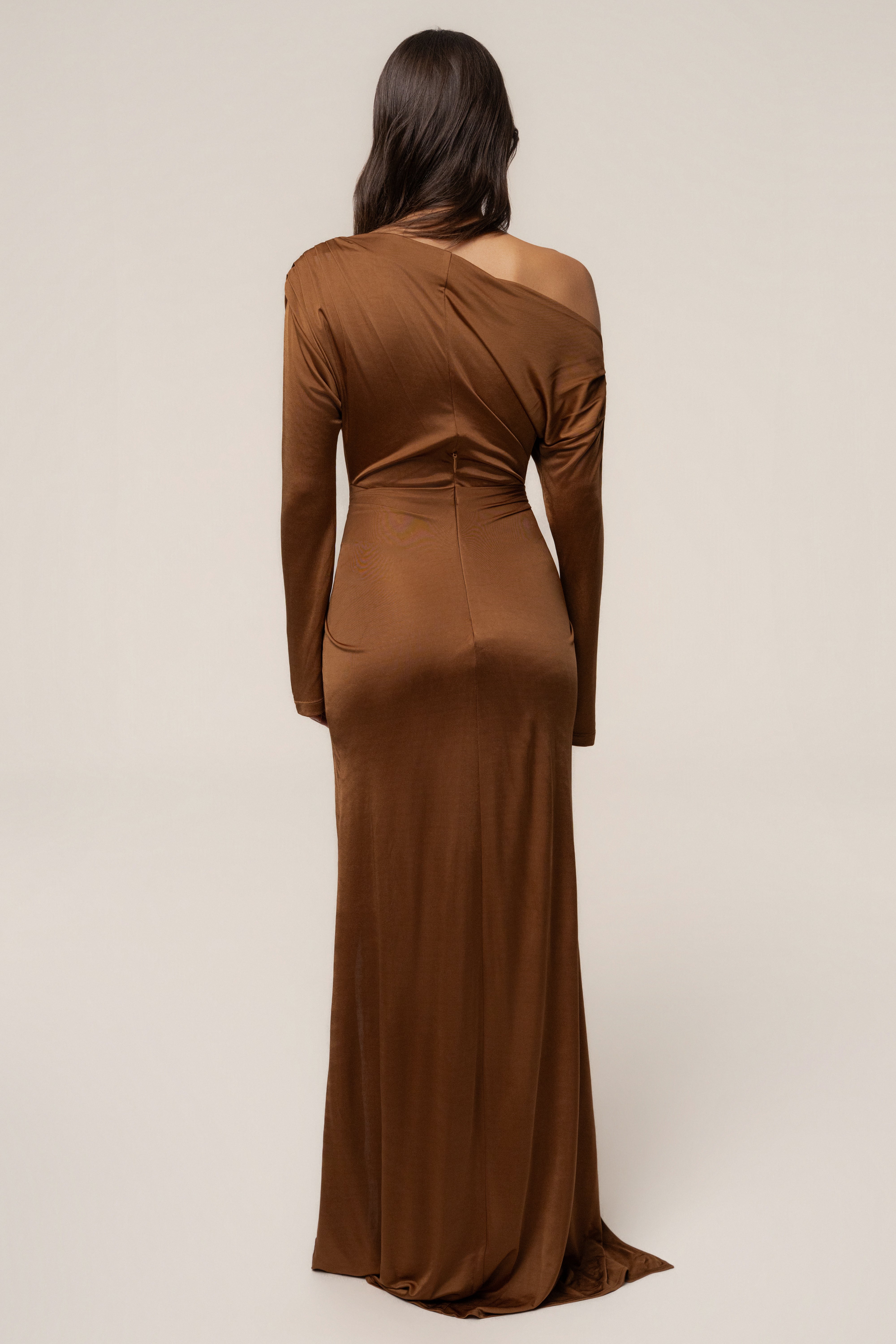 Tan Draped Perfection Maxi Dress - JLUXLABEL