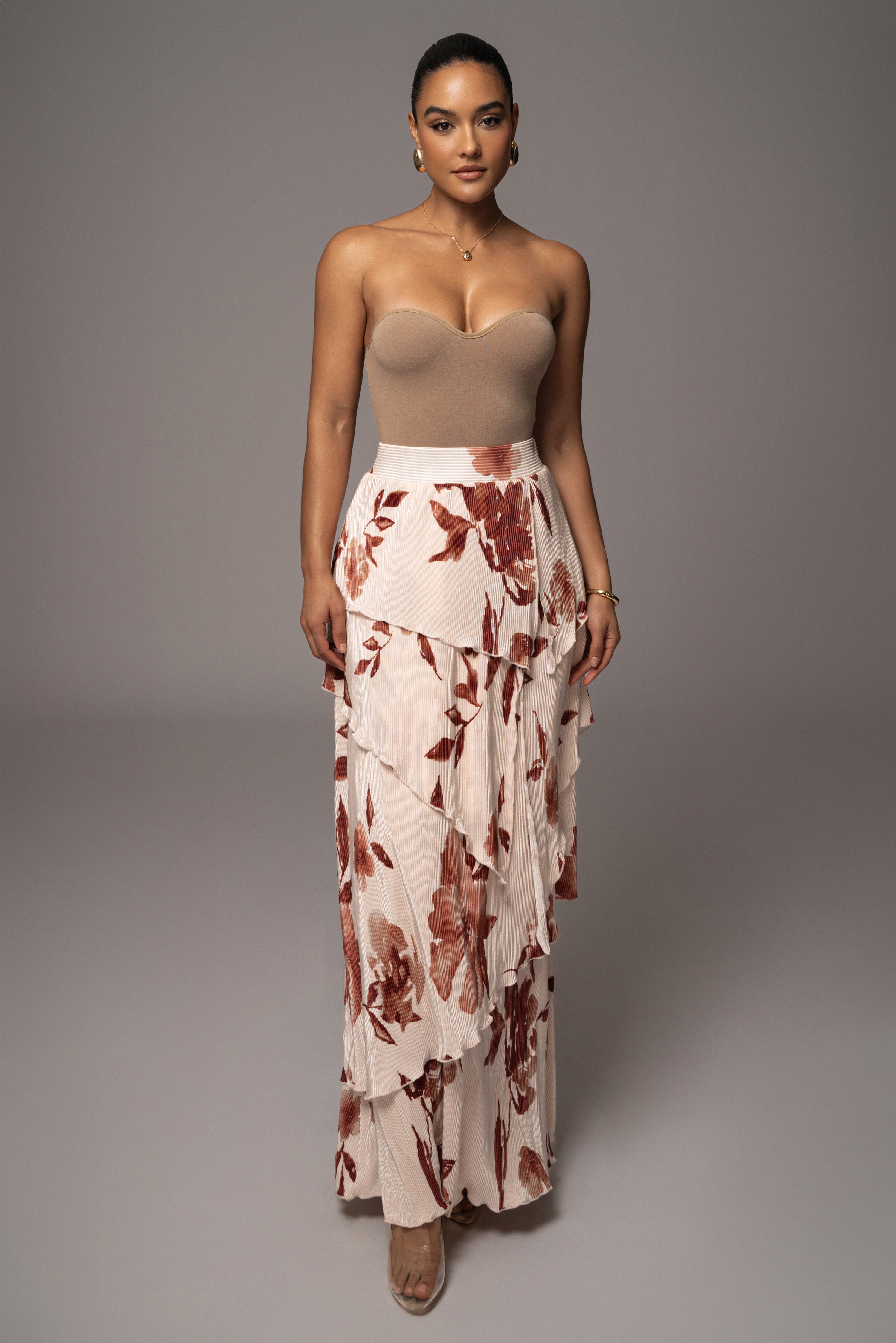 Cream Floral Kamira Tiered Skirt - JLUXLABEL