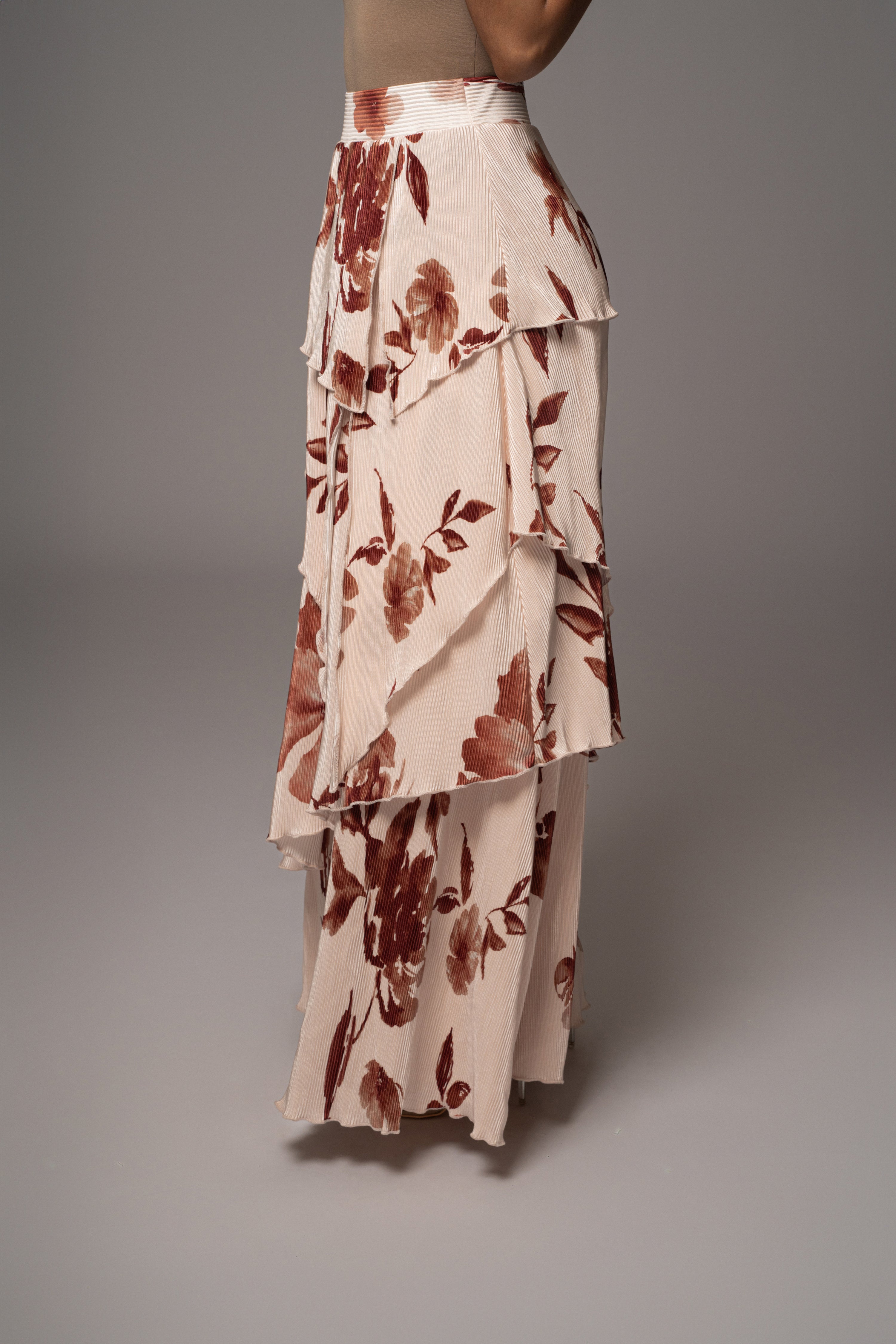 Cream Floral Kamira Tiered Skirt - JLUXLABEL