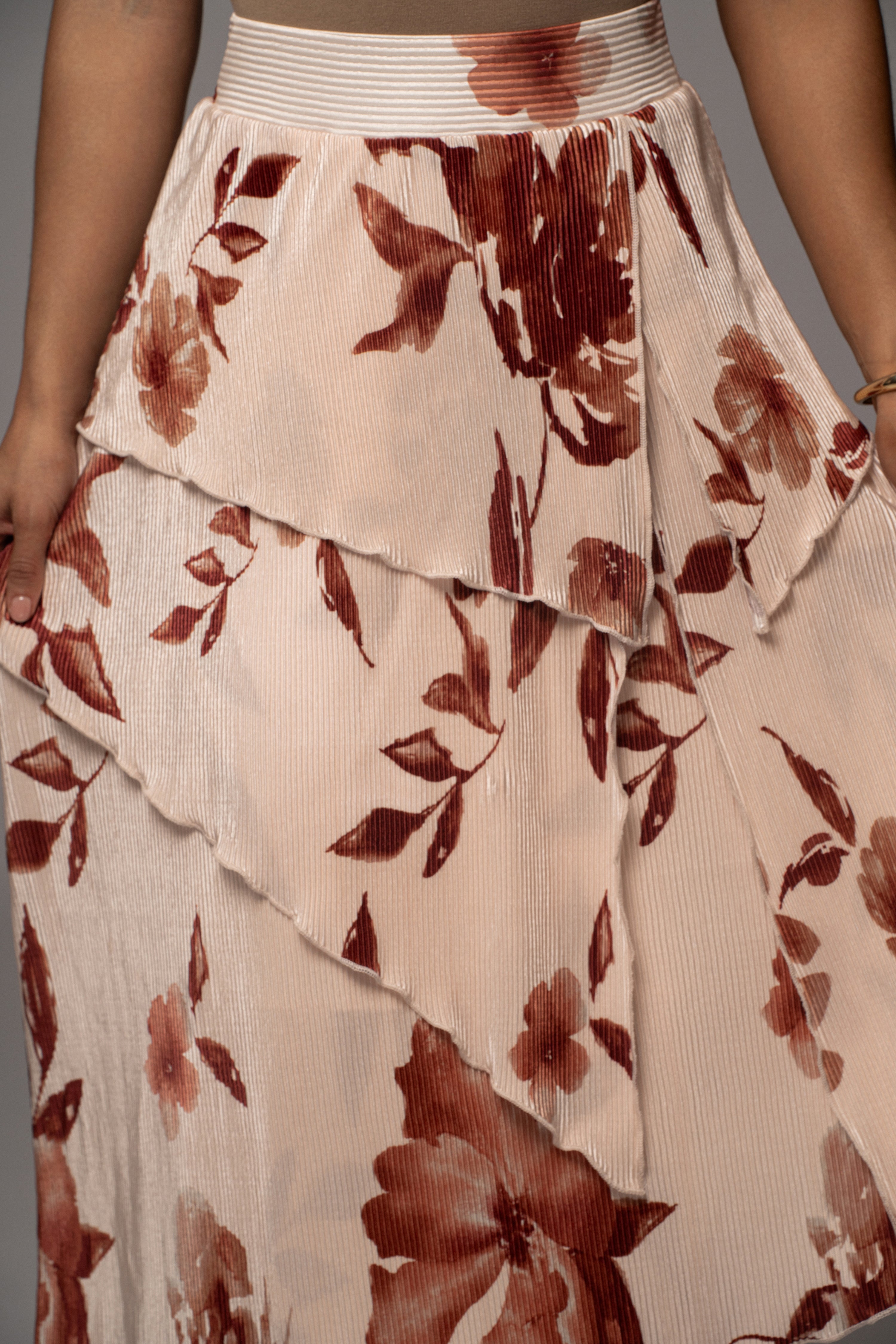 Cream Floral Kamira Tiered Skirt - JLUXLABEL