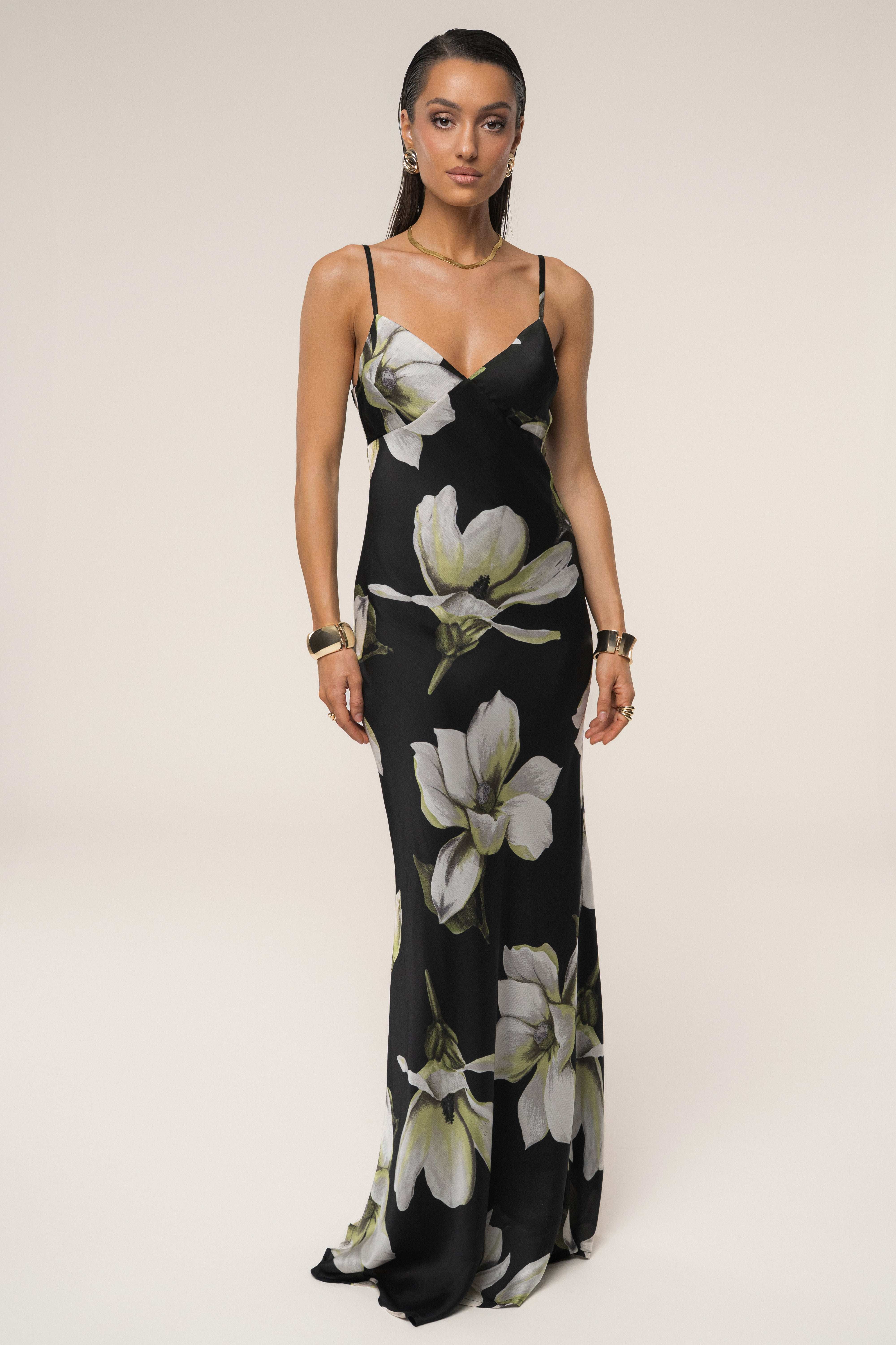 Black Floral Azul Print Maxi Dress - JLUXLABEL