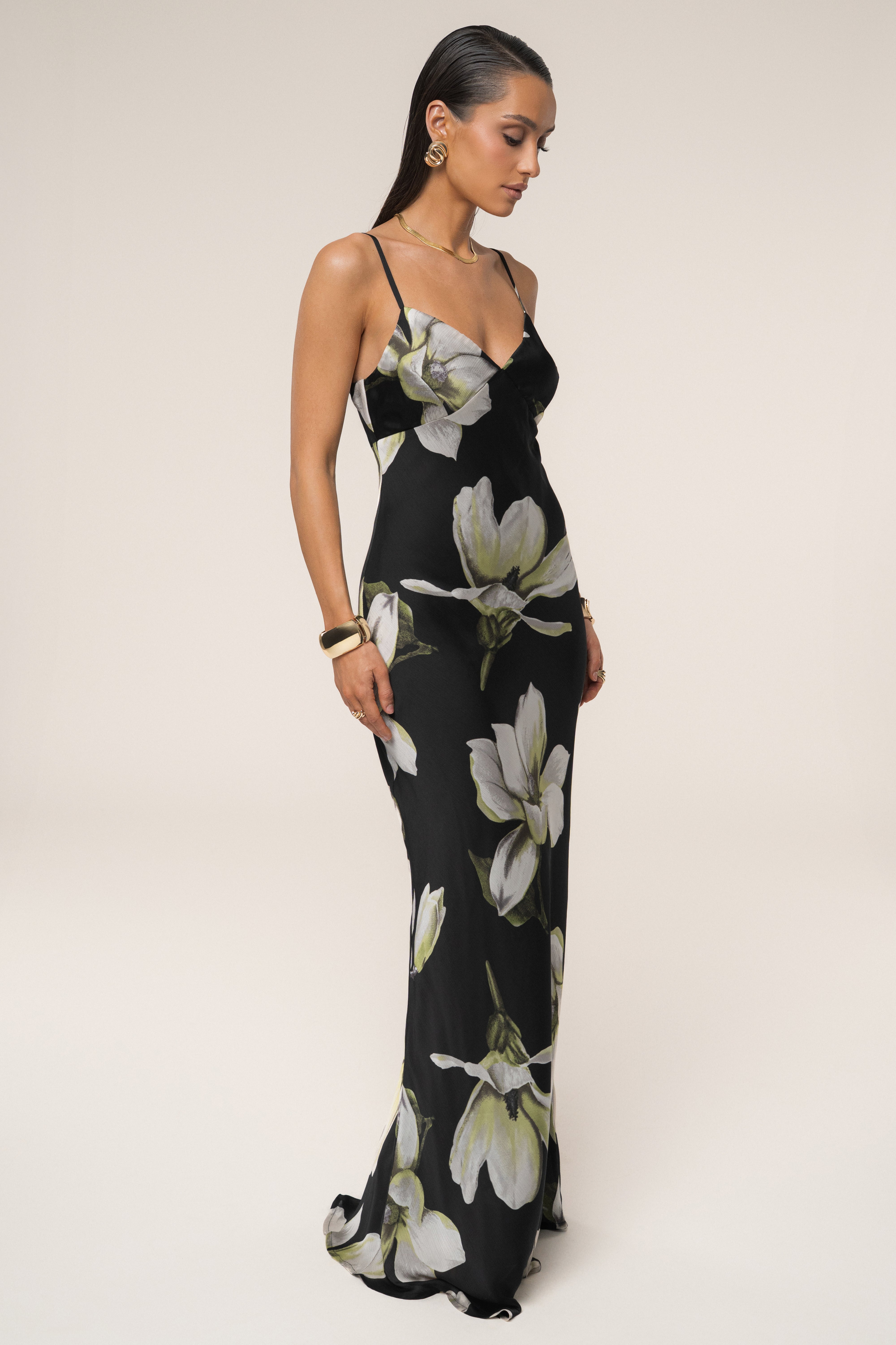 Black Floral Azul Print Maxi Dress - JLUXLABEL