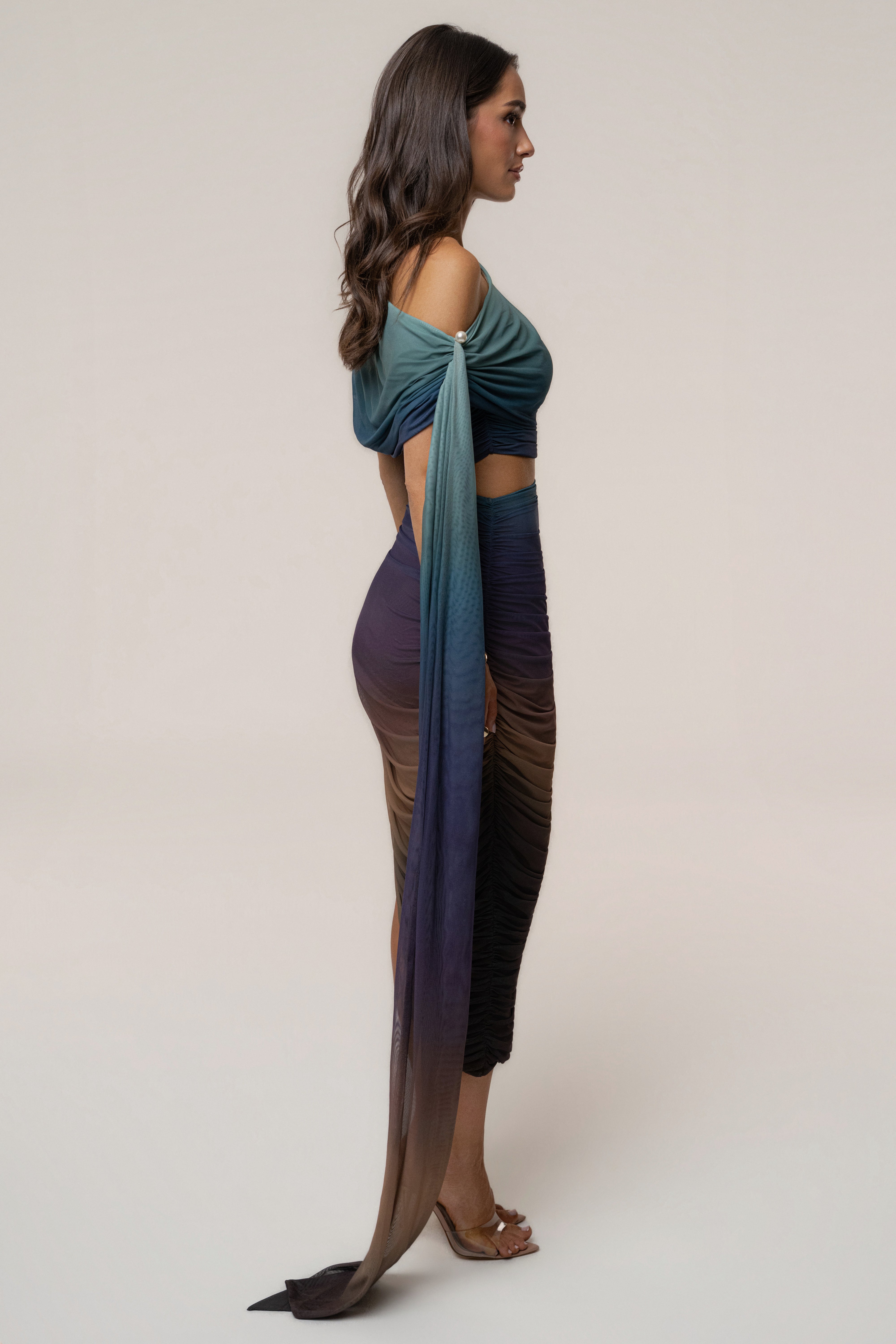 Lunar Shadow Aris cutout midi dress by JLUXLABEL featuring a stylish design with cutouts and a flowing silhouette.