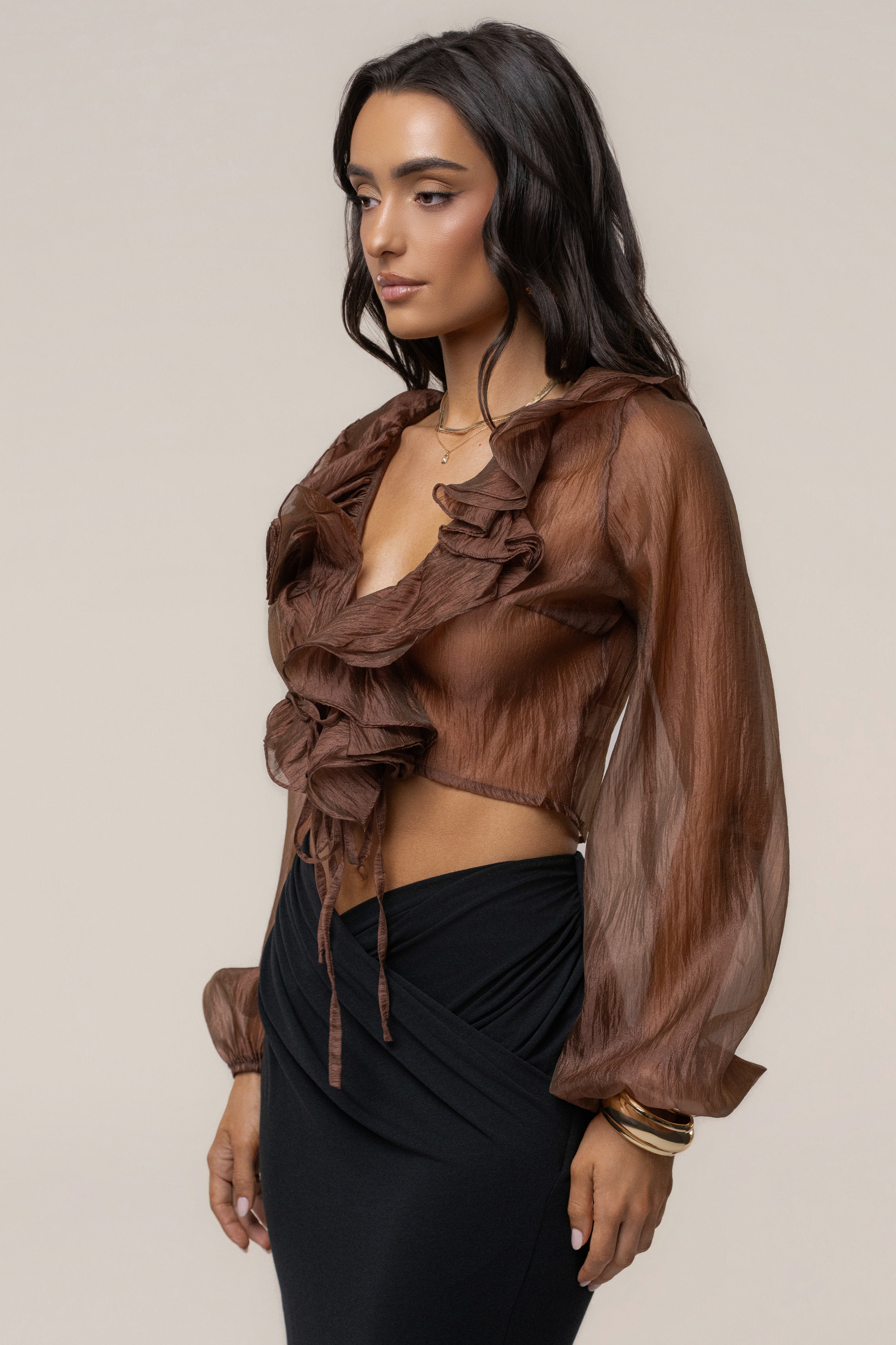 Bronze Delilah Ruffled Top - JLUXLABEL