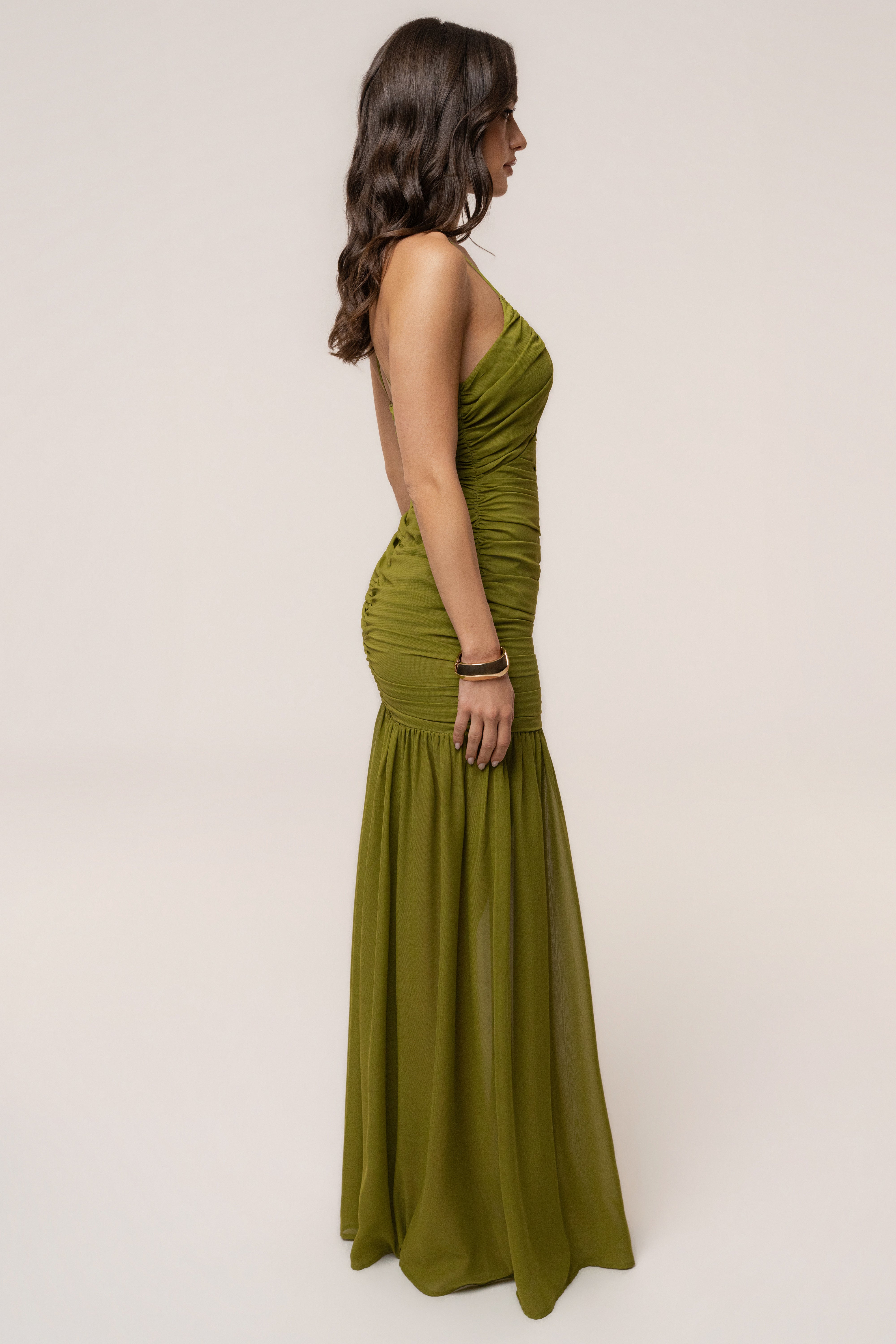Lime Vienna chiffon maxi dress by JLUXLABEL, flowing sleeveless dress with a relaxed fit and elegant design.